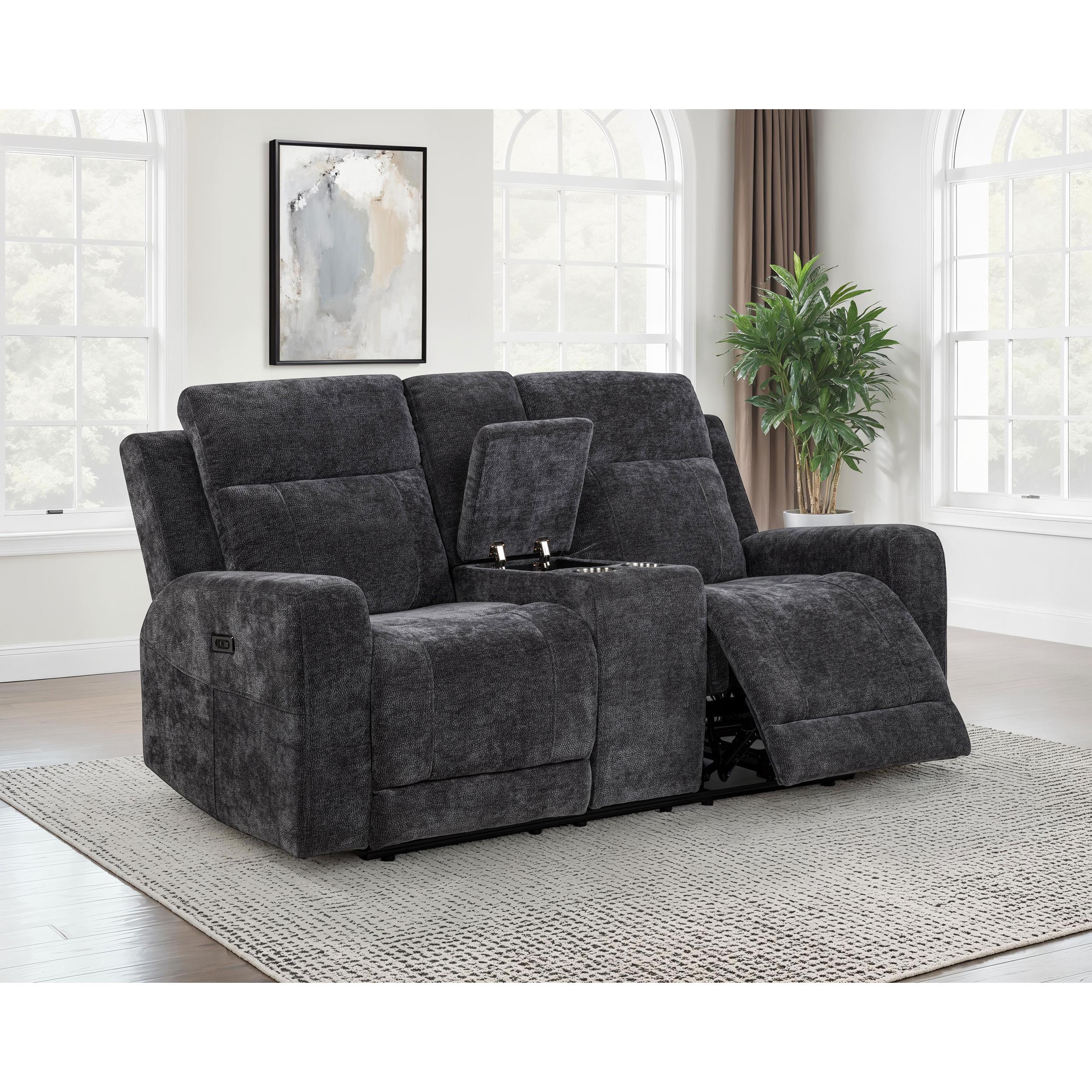  Coaster Furniture Kennett 610155P Chenille Upholstered Power Reclining Loveseat - Grey IMAGE 6