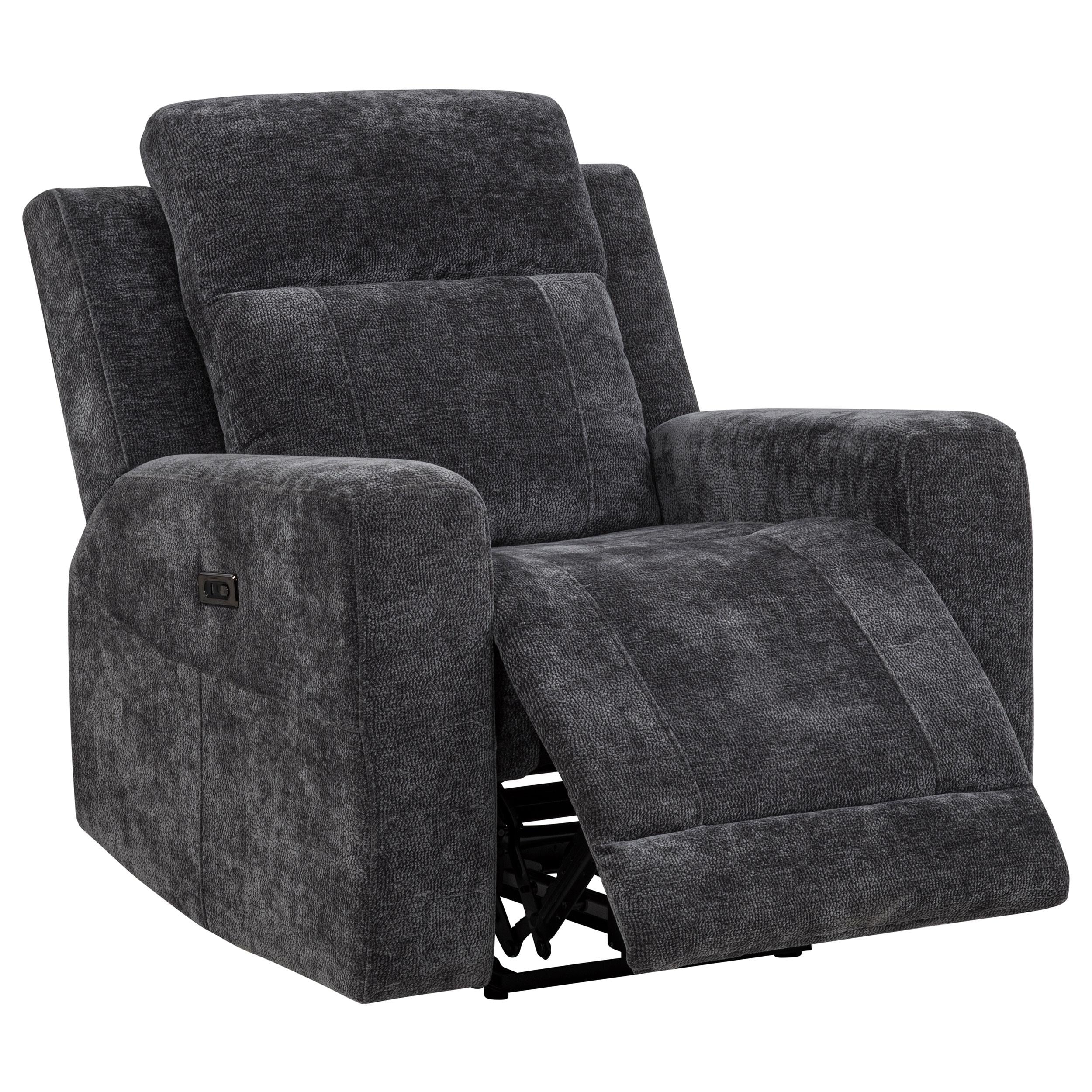  Coaster Furniture Kennett 610156P Chenille Upholstered Power Recliner Chair - Dark Grey IMAGE 2