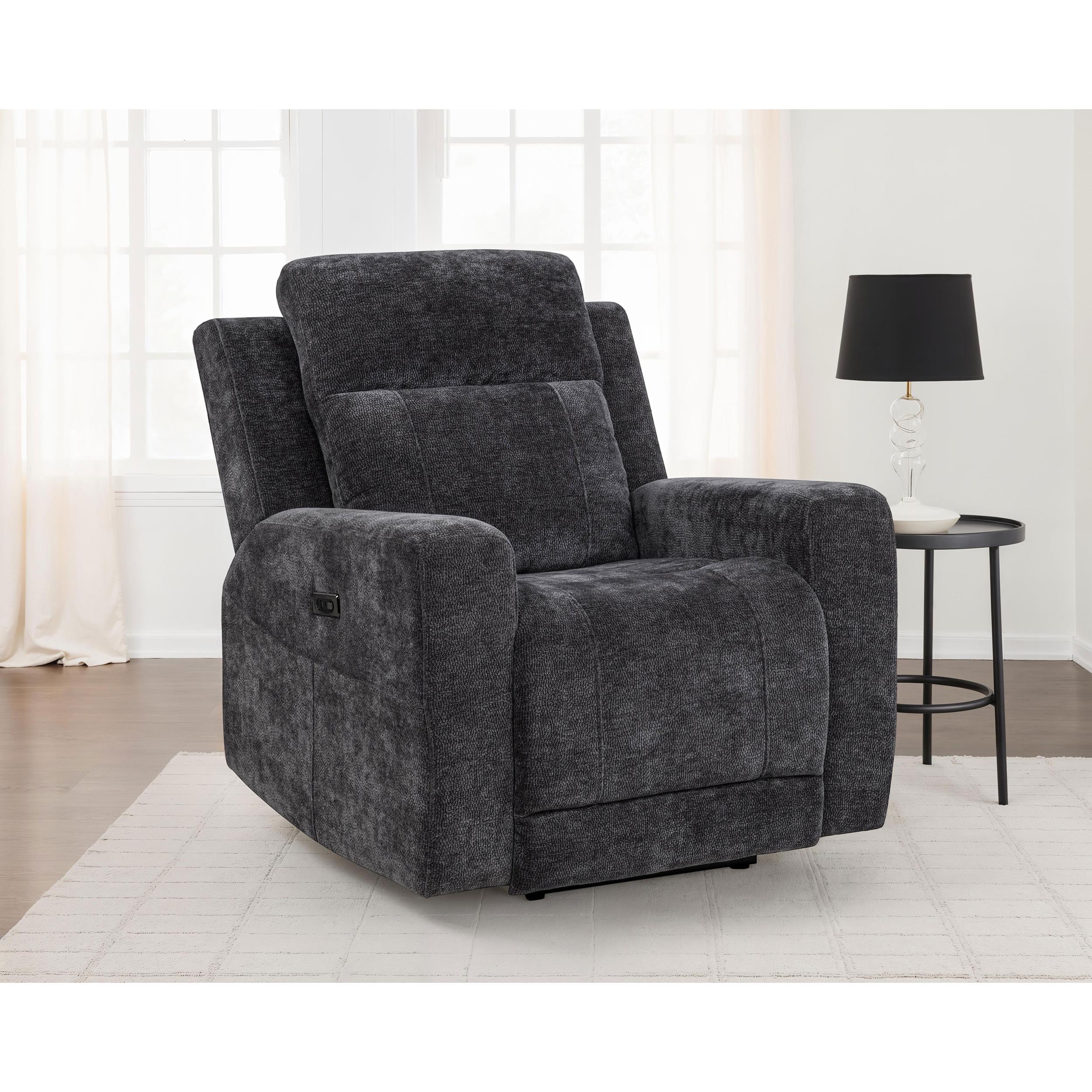  Coaster Furniture Kennett 610156P Chenille Upholstered Power Recliner Chair - Dark Grey IMAGE 4
