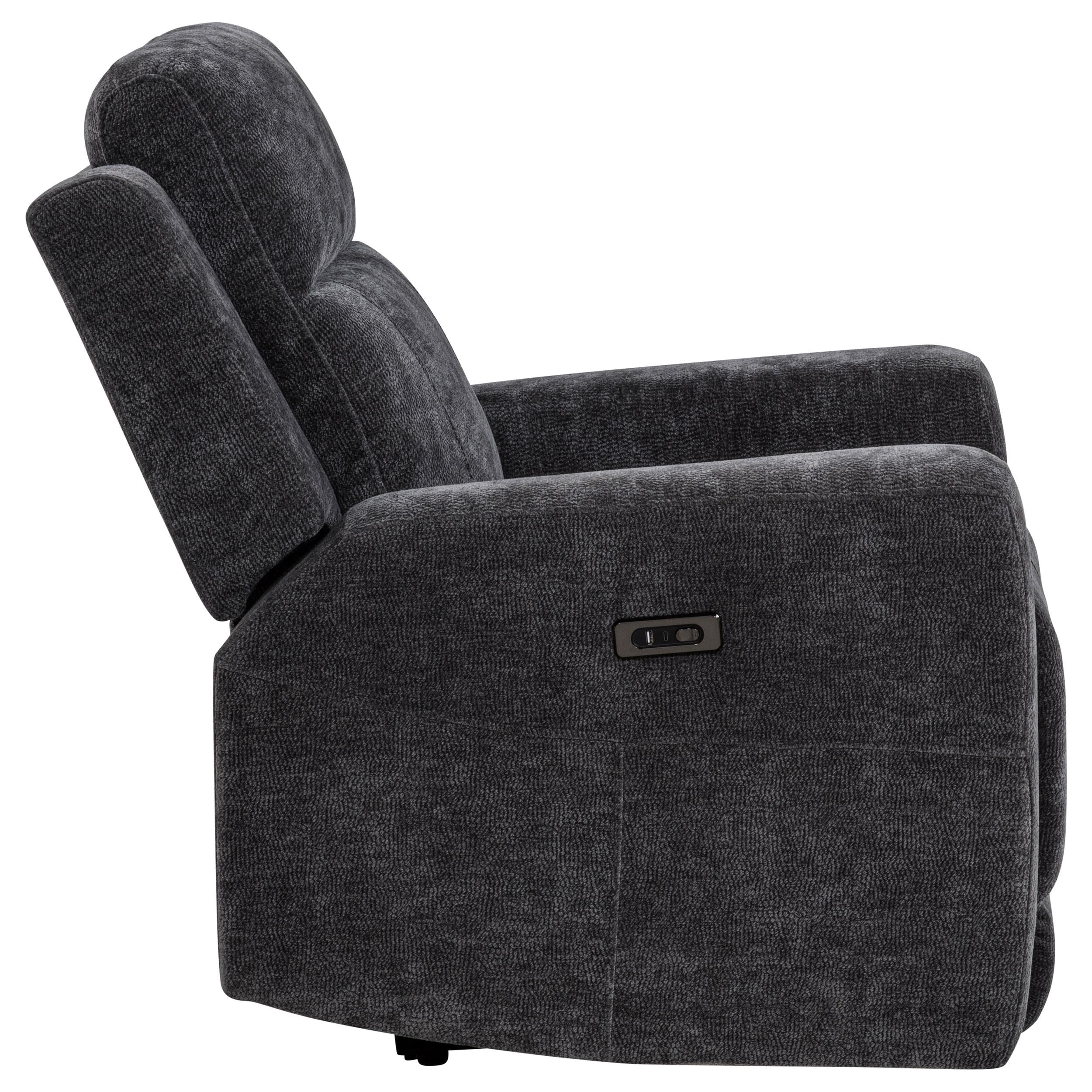  Coaster Furniture Kennett 610156P Chenille Upholstered Power Recliner Chair - Dark Grey IMAGE 5