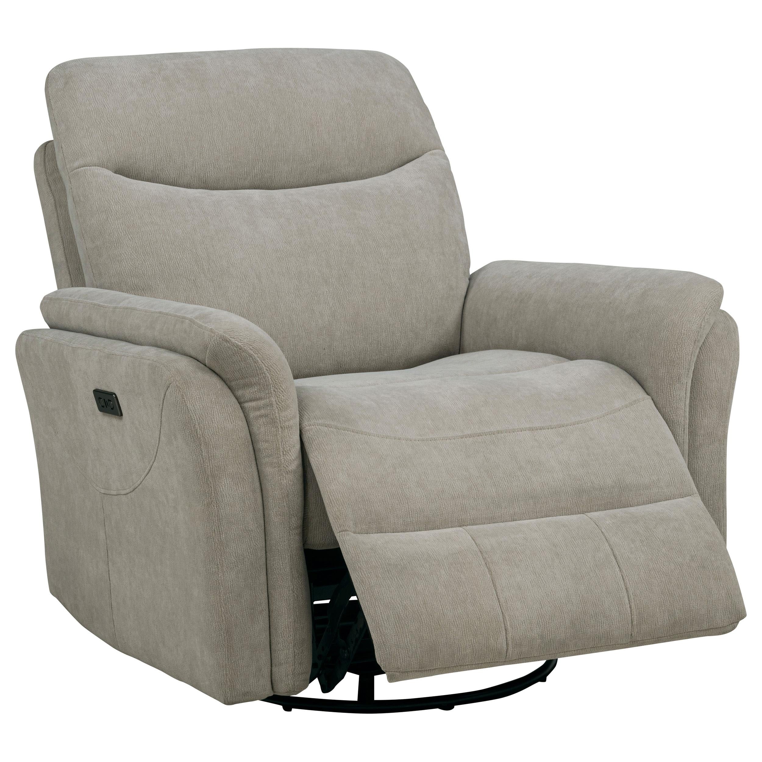  Coaster Furniture Adler 610423P Upholstered Power Swivel Glider Recliner - Greige IMAGE 1