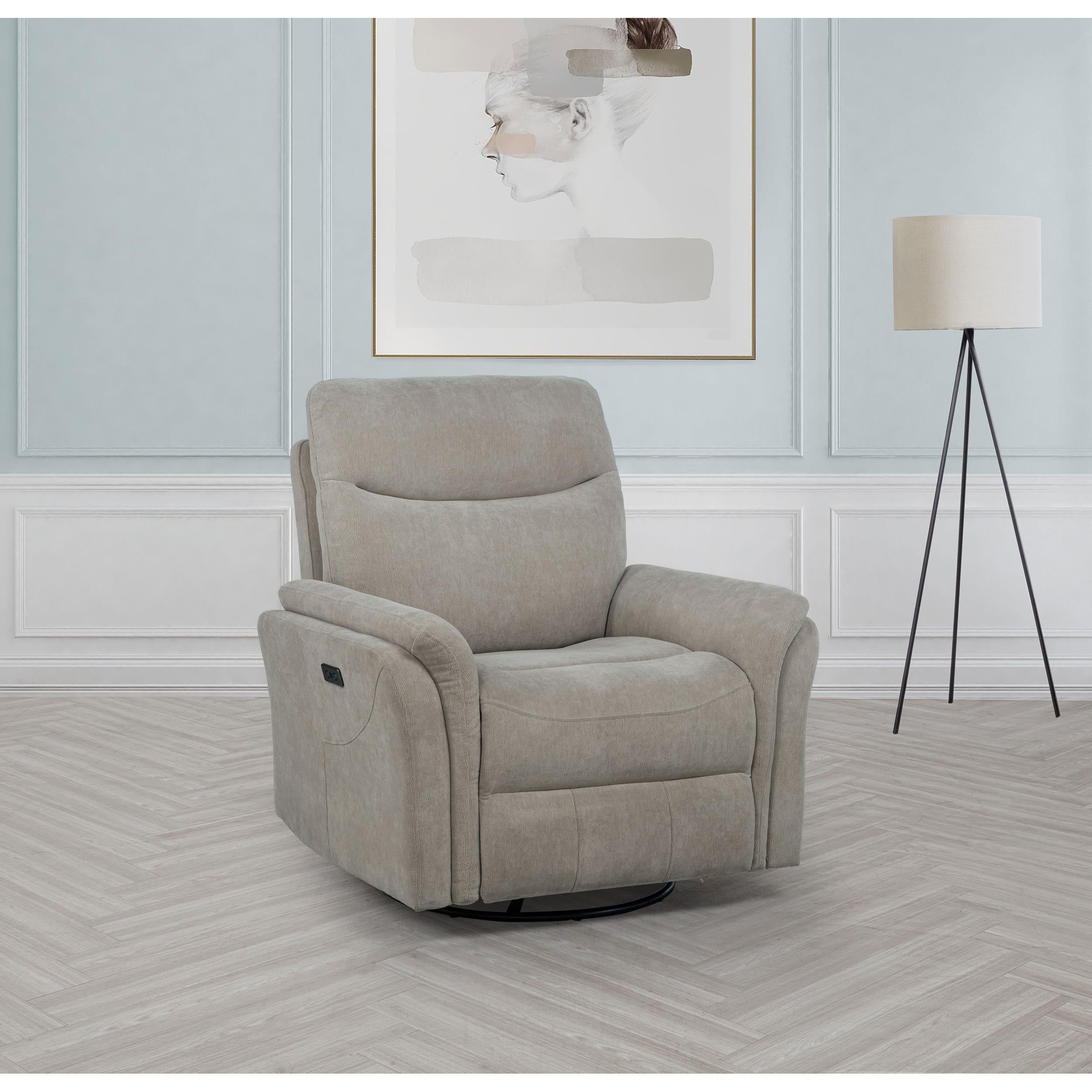  Coaster Furniture Adler 610423P Upholstered Power Swivel Glider Recliner - Greige IMAGE 6
