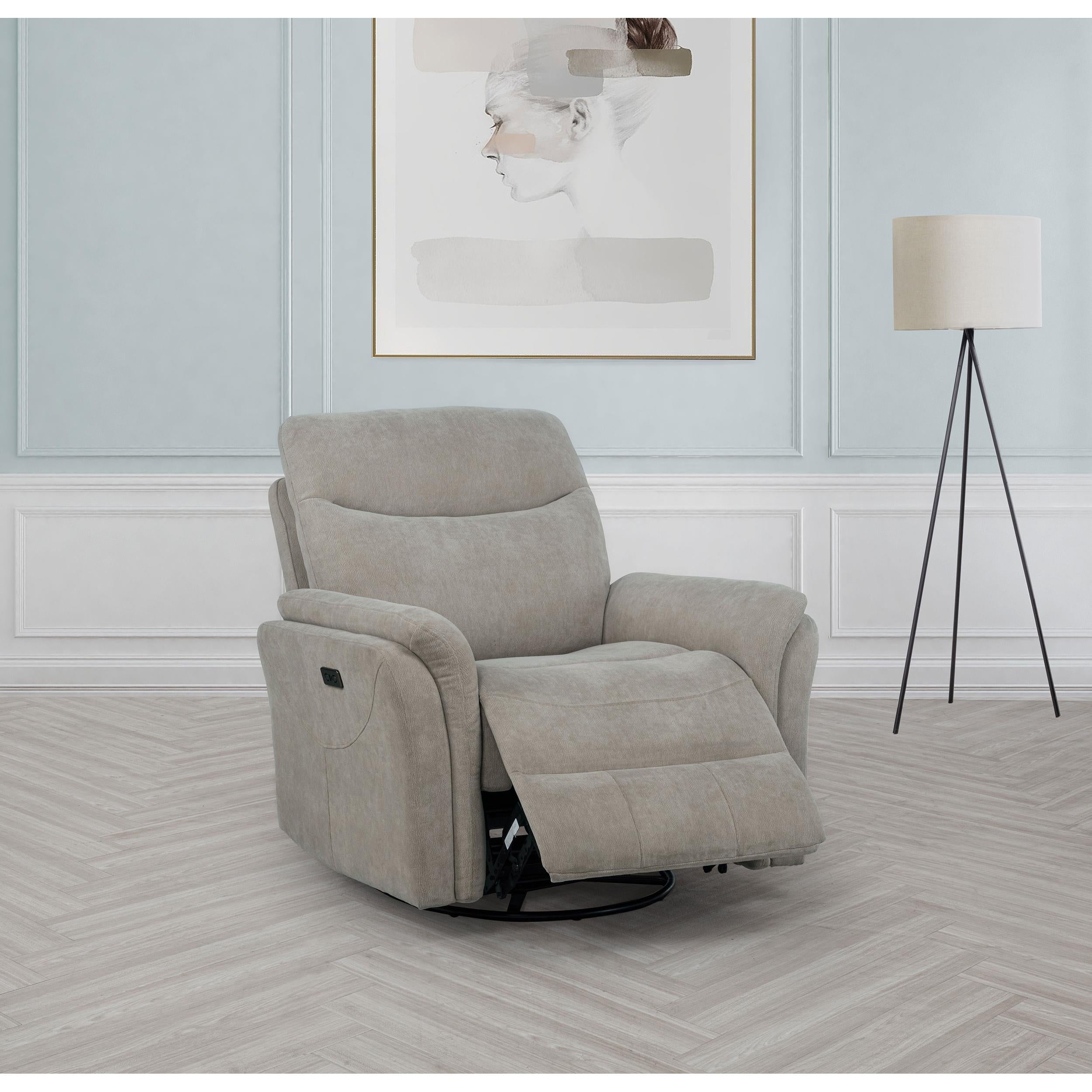  Coaster Furniture Adler 610423P Upholstered Power Swivel Glider Recliner - Greige IMAGE 7