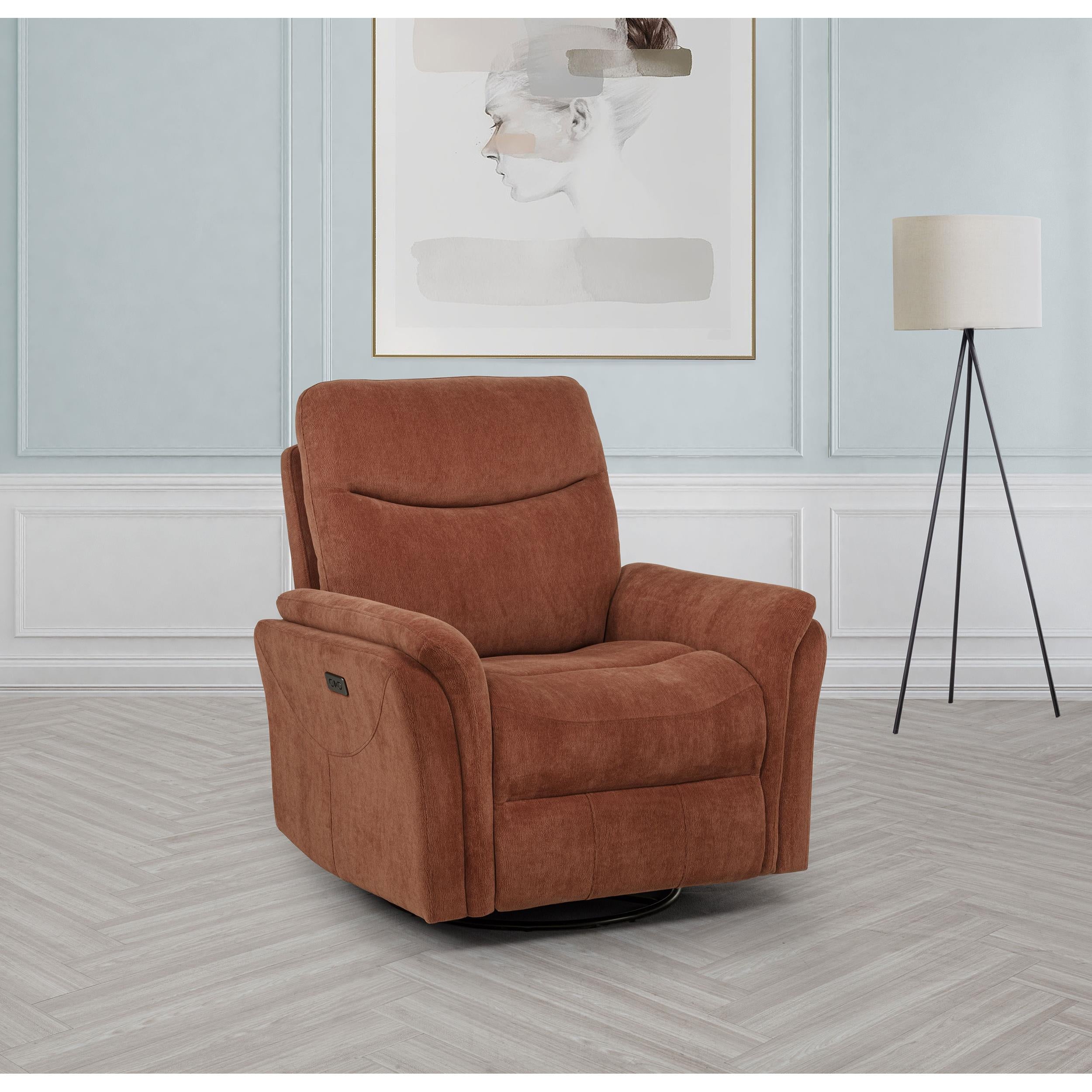  Coaster Furniture Adler 610433P Upholstered Power Swivel Glider Recliner - Rust IMAGE 2