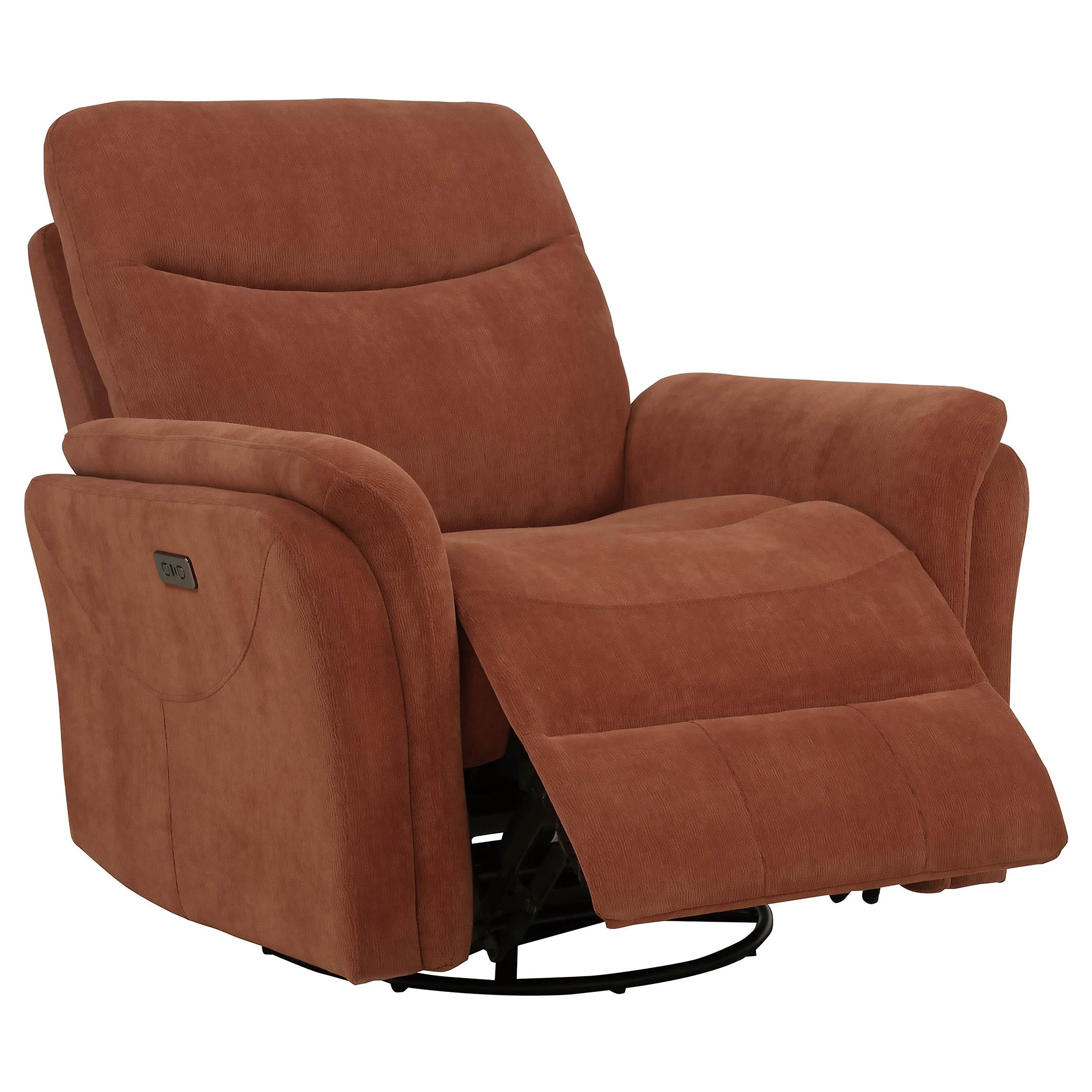  Coaster Furniture Adler 610433P Upholstered Power Swivel Glider Recliner - Rust IMAGE 5
