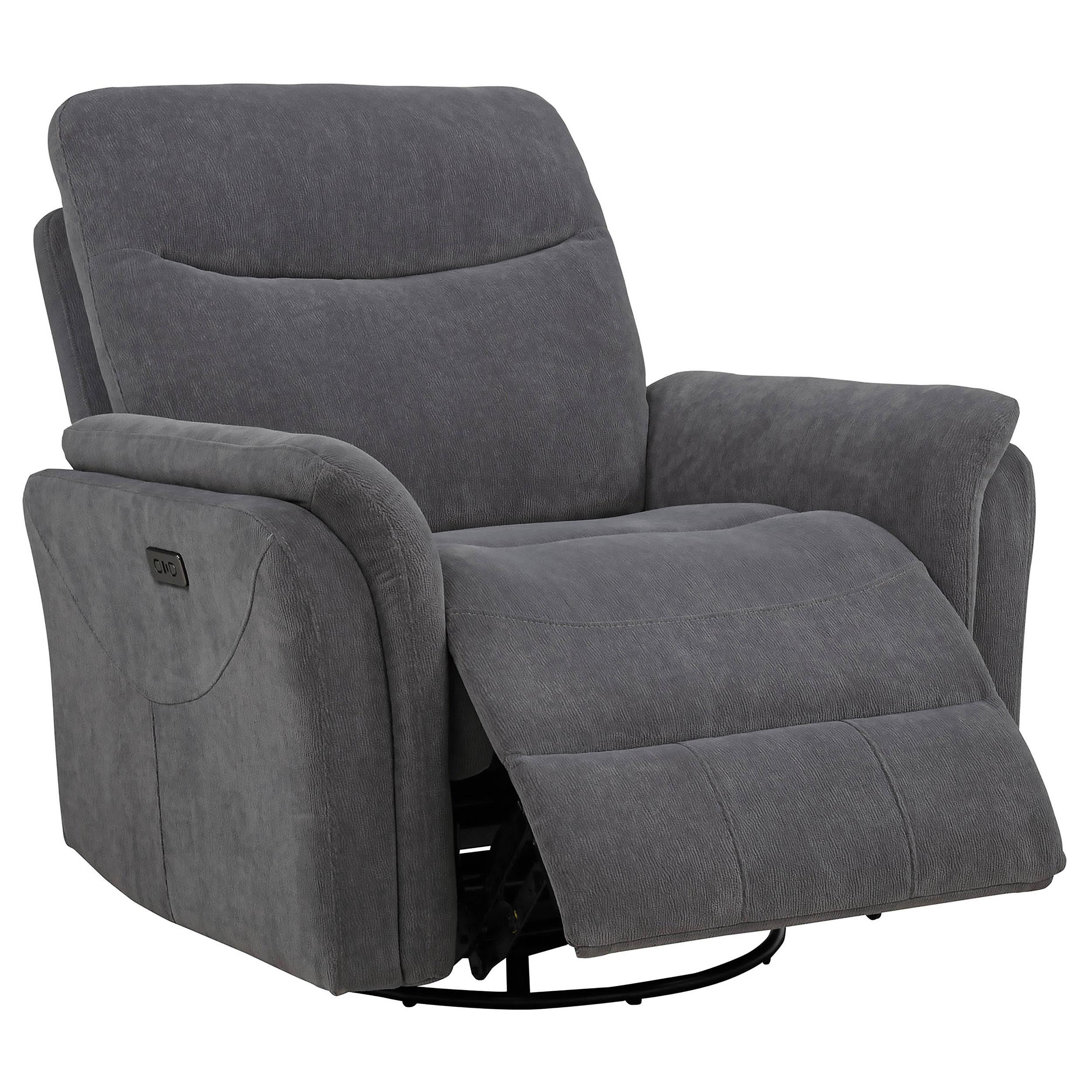  Coaster Furniture Adler 610443P Upholstered Power Swivel Glider Recliner - Charcoal Grey IMAGE 1