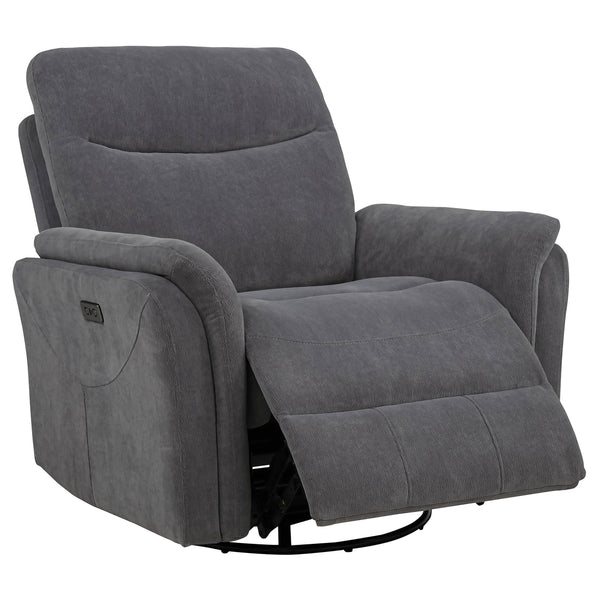 Coaster Furniture Adler 610443P Upholstered Power Swivel Glider Recliner - Charcoal Grey