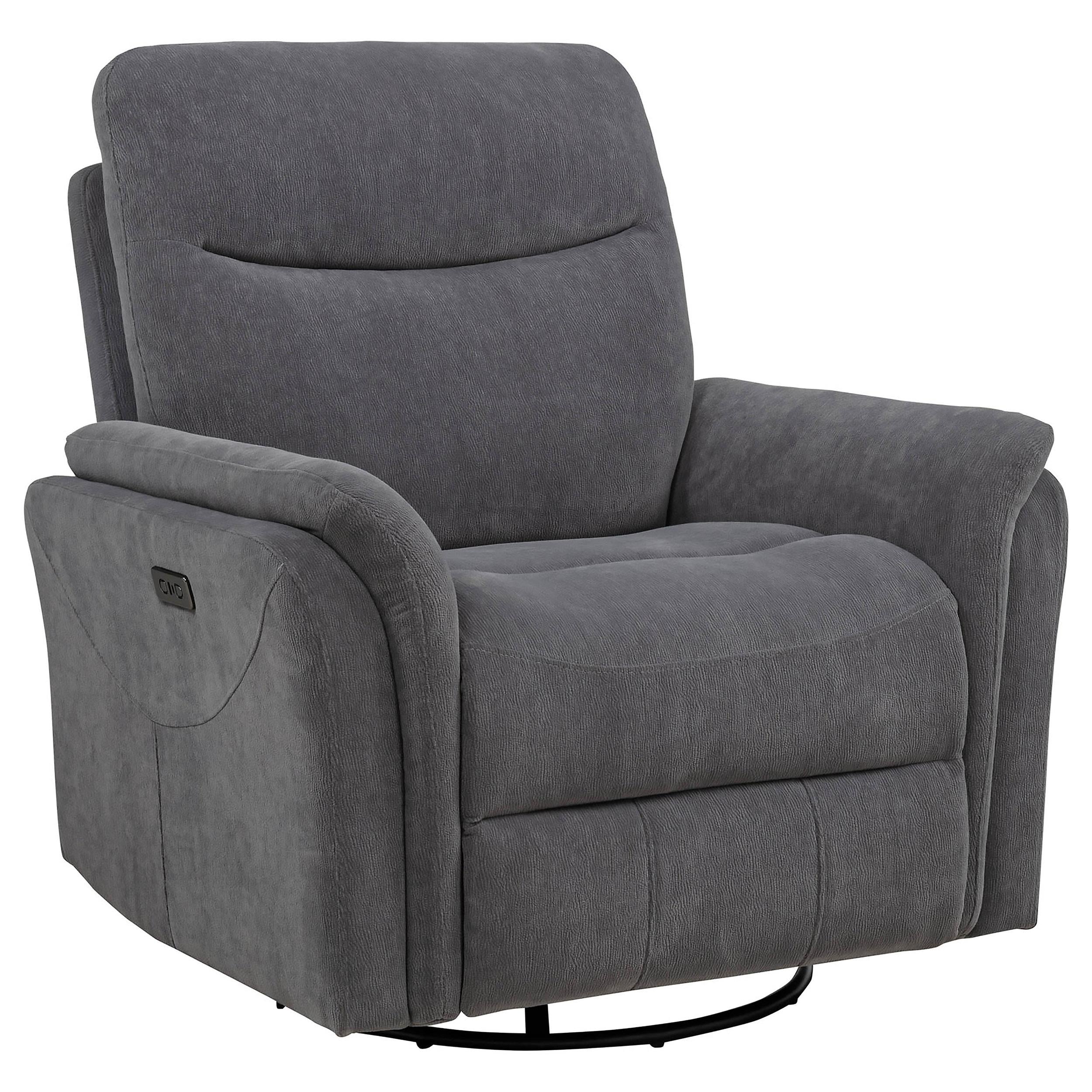  Coaster Furniture Adler 610443P Upholstered Power Swivel Glider Recliner - Charcoal Grey IMAGE 2