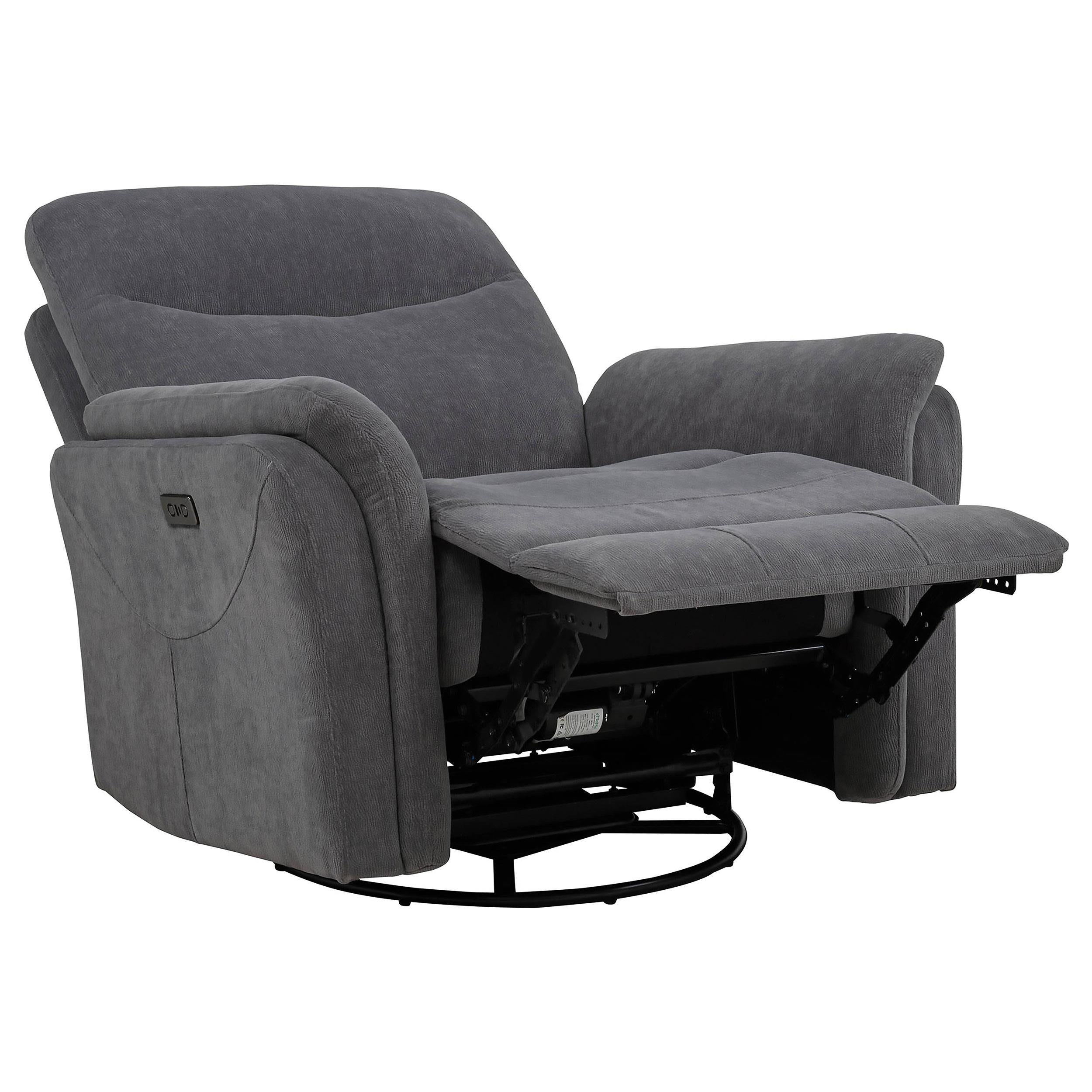  Coaster Furniture Adler 610443P Upholstered Power Swivel Glider Recliner - Charcoal Grey IMAGE 4