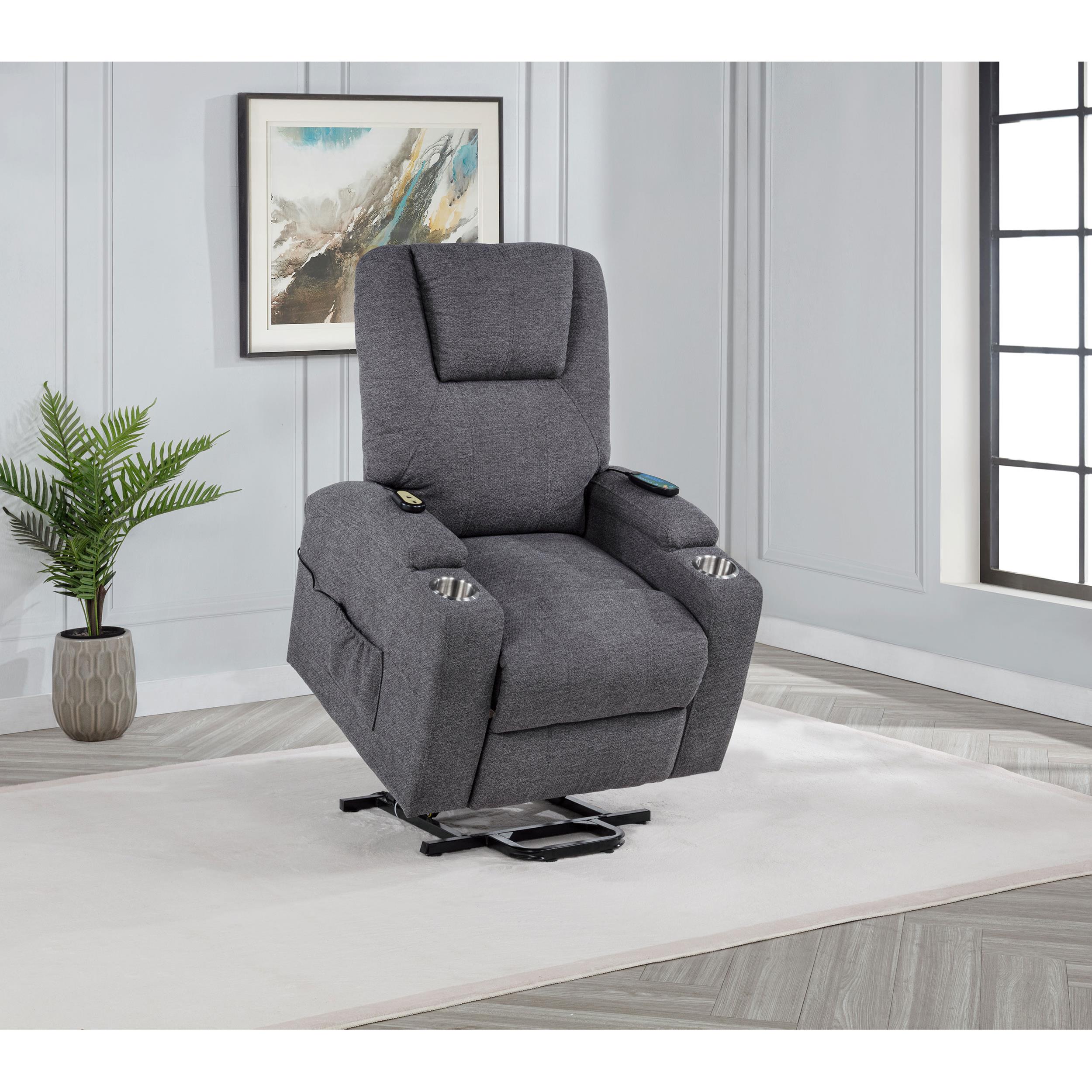 Coaster Furniture Louie 610453P Chenille Upholstered Power Lift Massage Chair - Grey IMAGE 14