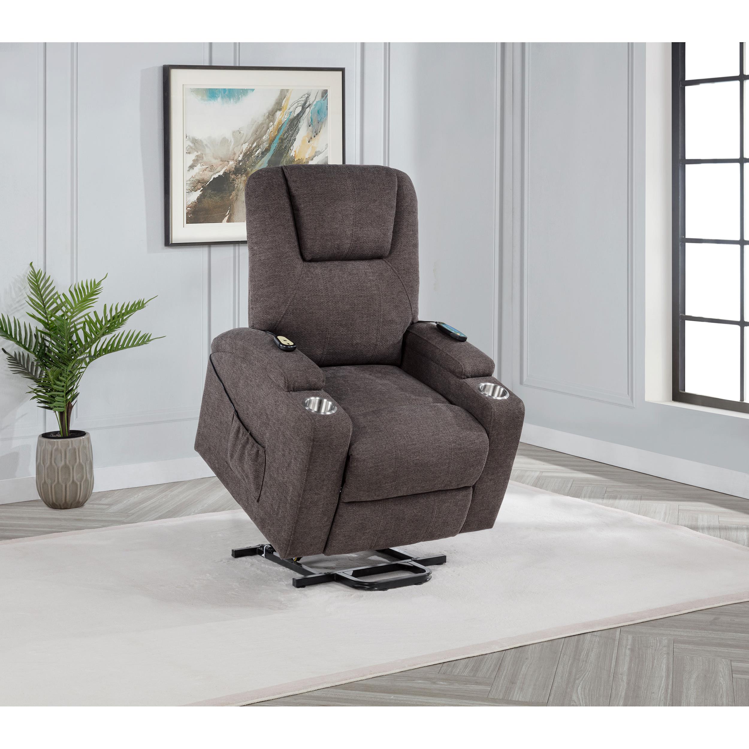  Coaster Furniture Louie 610463P Chenille Upholstered Power Lift Massage Chair - Brown IMAGE 10