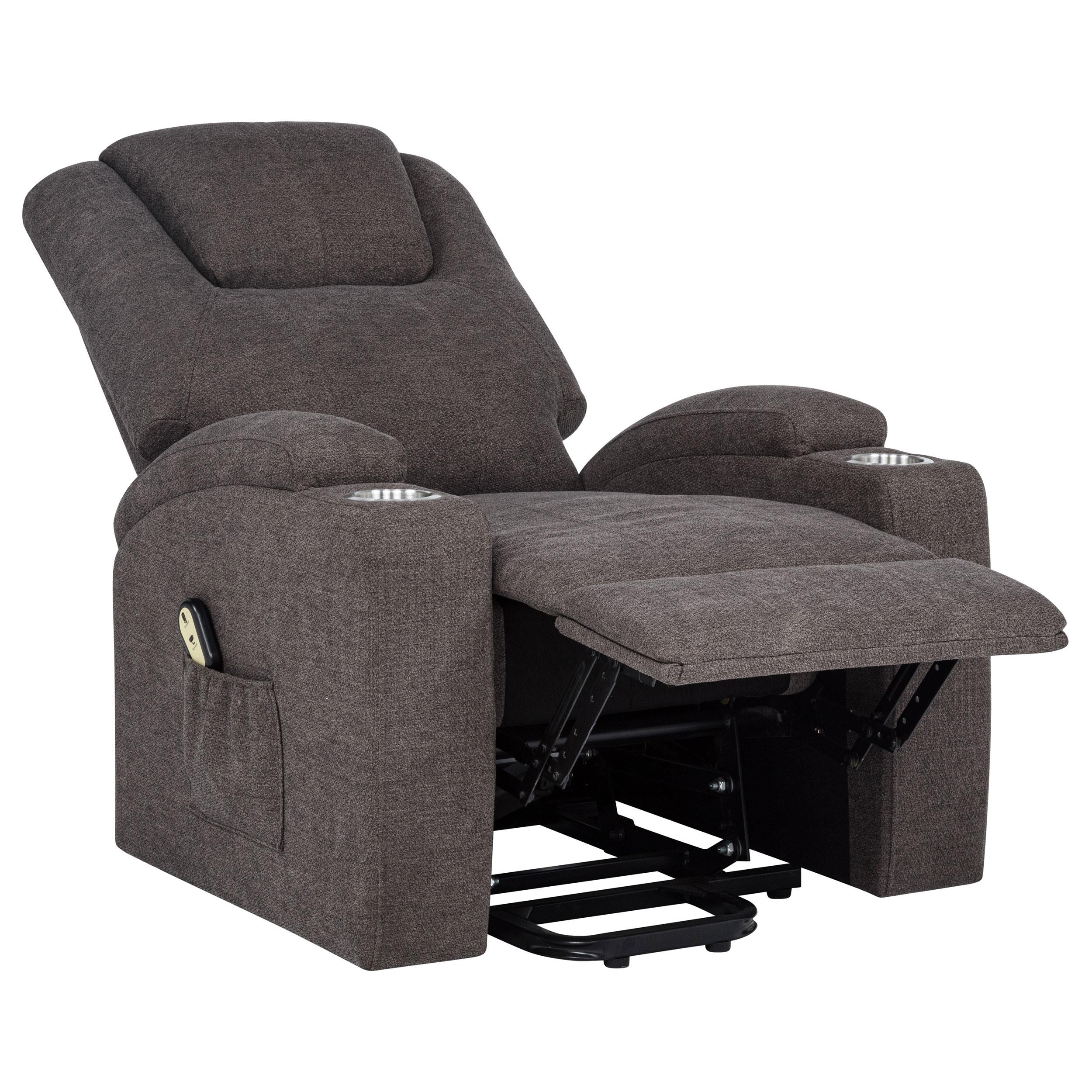  Coaster Furniture Louie 610463P Chenille Upholstered Power Lift Massage Chair - Brown IMAGE 4