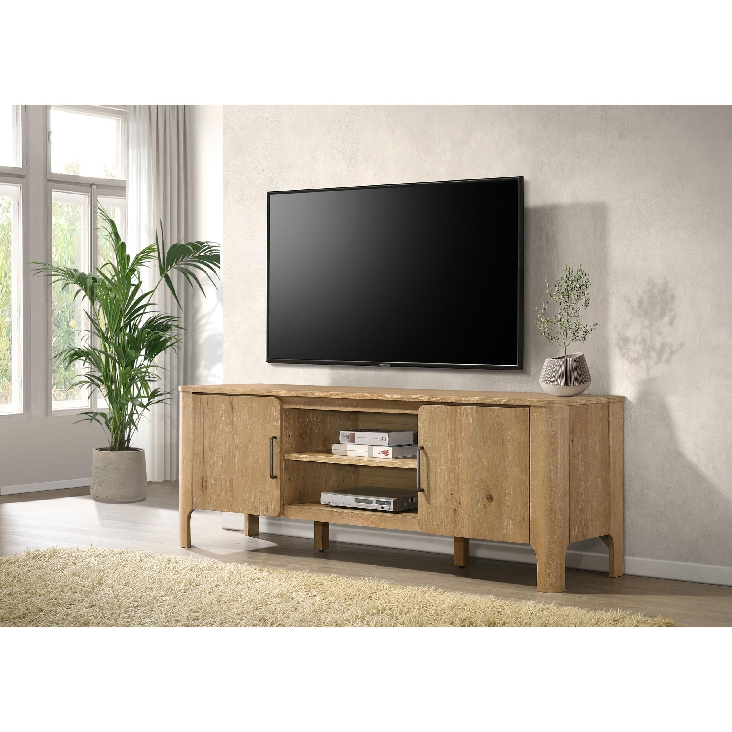  Coaster Furniture Rowe 701652 65-inch 2-door Wood TV Stand Media Console - Light Oak IMAGE 2