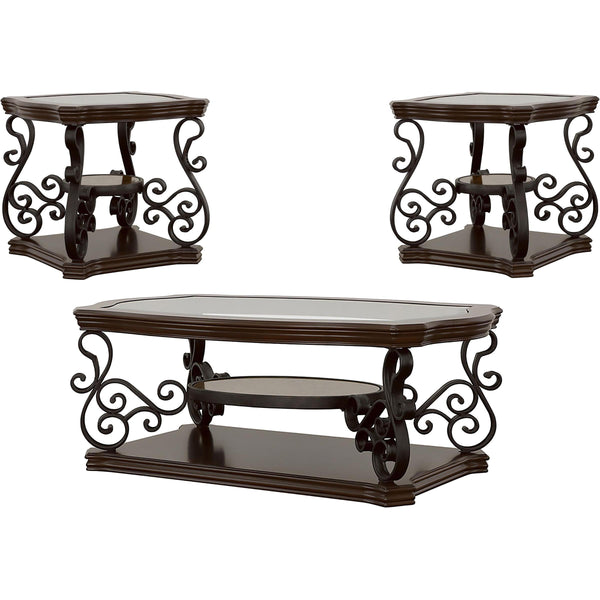 Coaster Furniture Laney 702448-S3 3-piece Glass Top Coffee and End Table Set - Dark Merlot