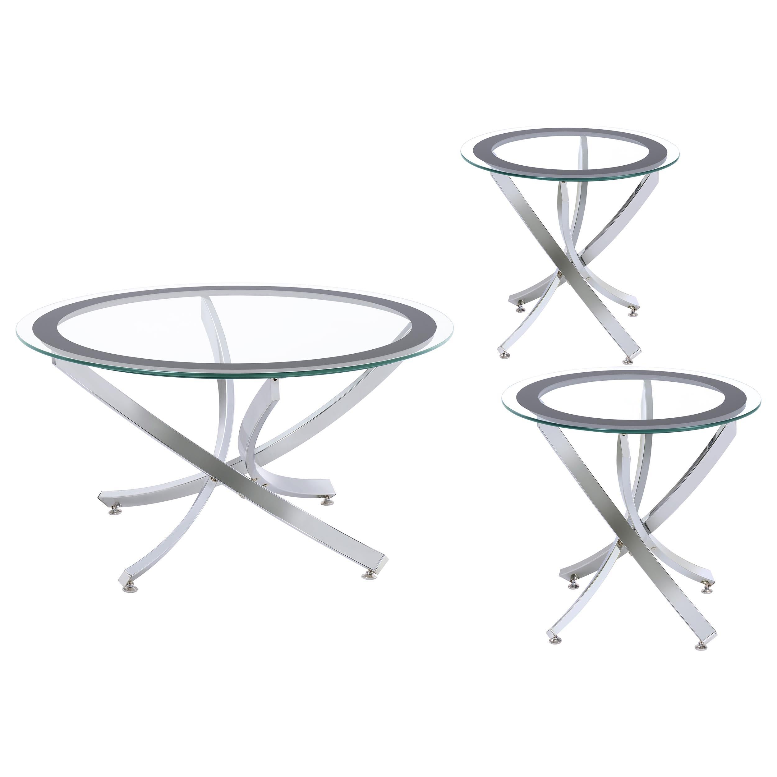  Coaster Furniture Brooke 702588-S3 3-piece Round Coffee and End Table Set - Chrome IMAGE 5