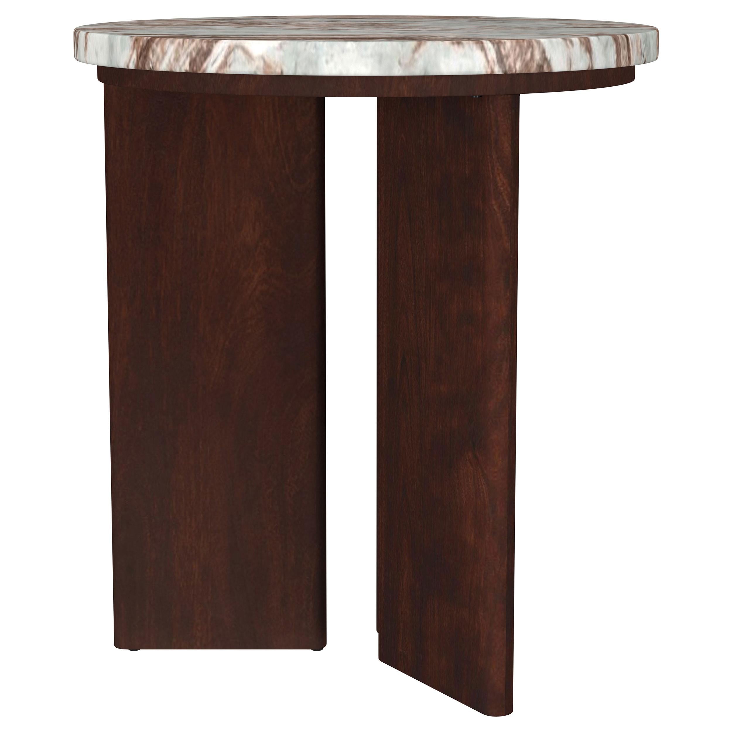  Coaster Furniture Jenna 706167 Round Marble Top Mango Wood End Table - Brown IMAGE 1