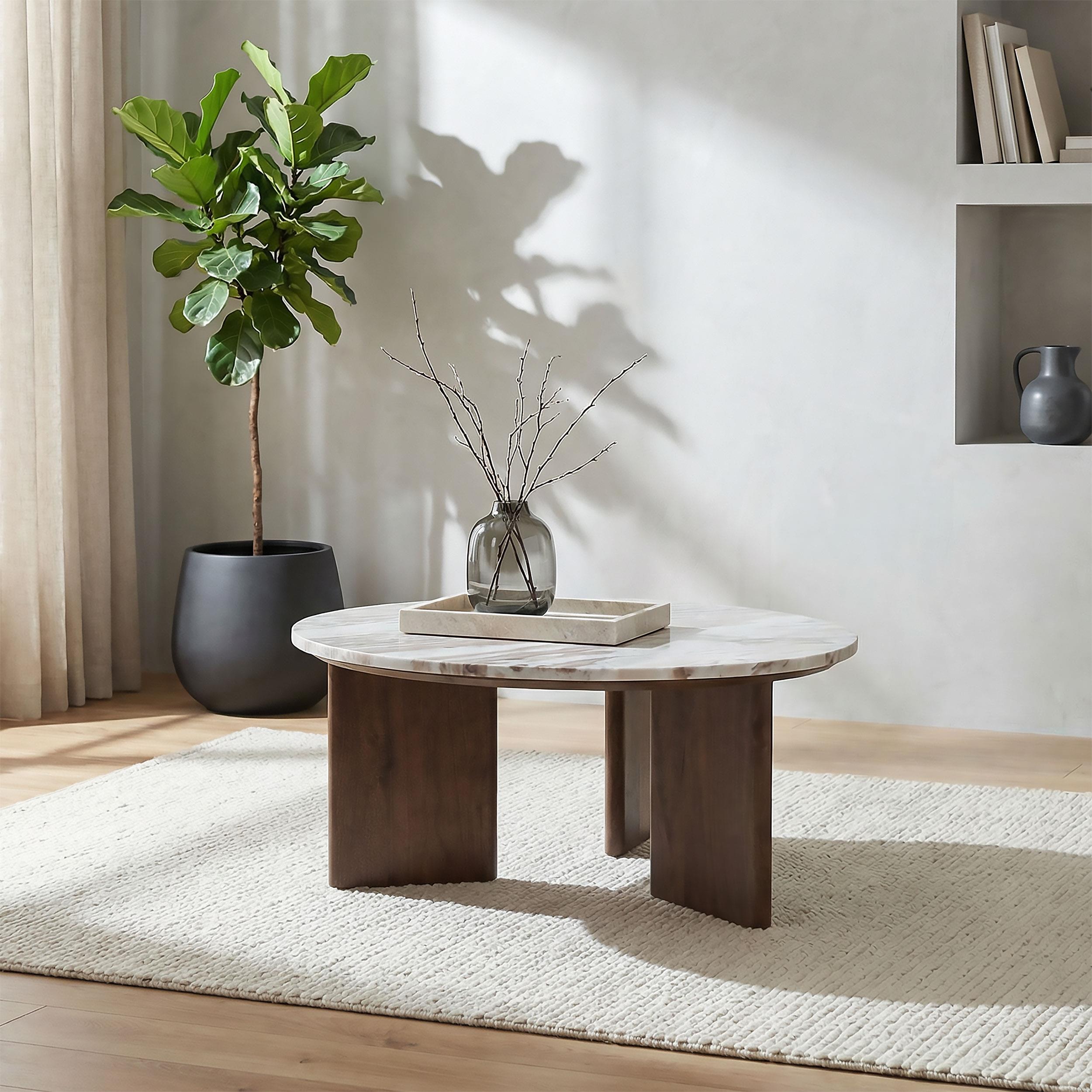  Coaster Furniture Jenna 706168 35-inch Round Marble Top Coffee Table - Brown IMAGE 6