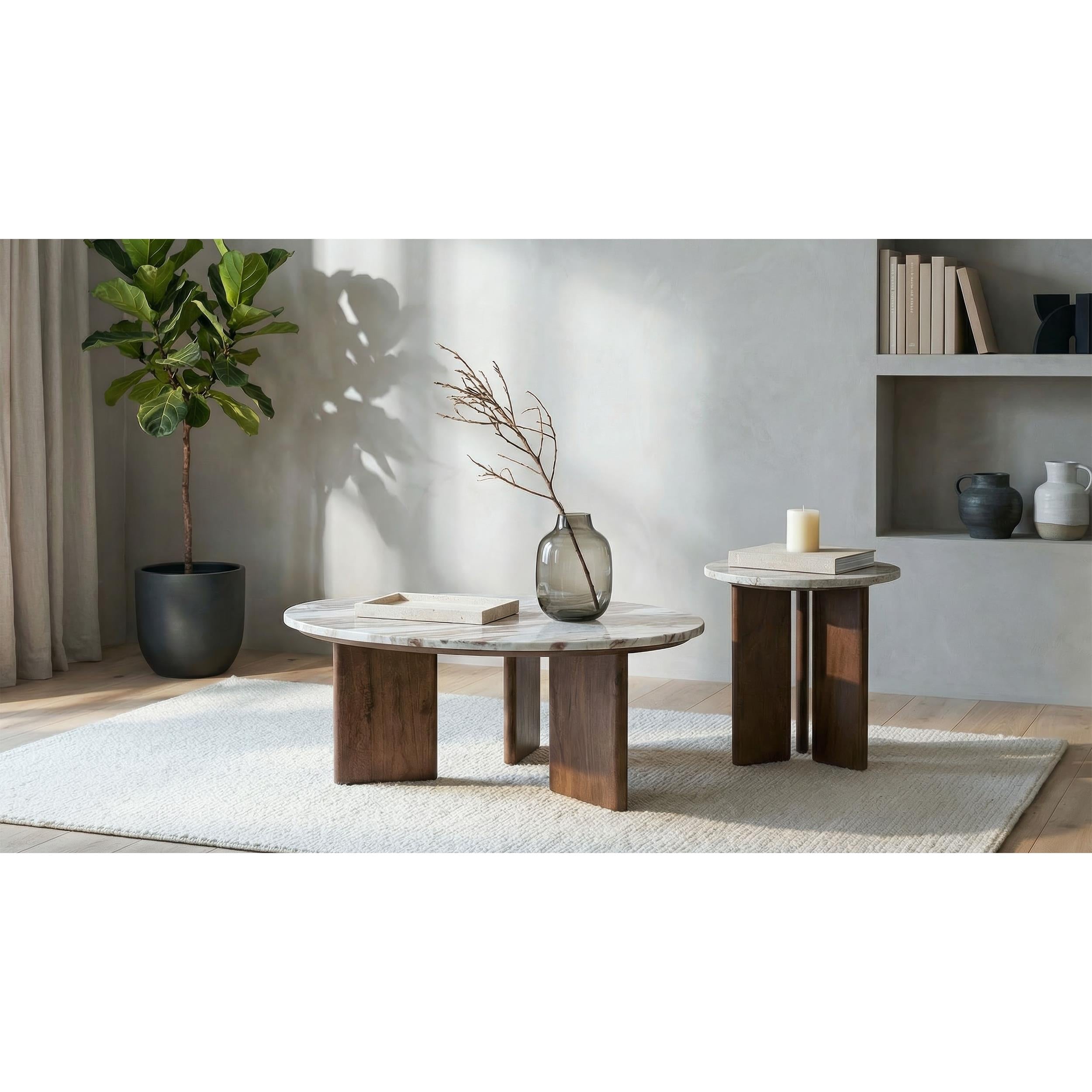  Coaster Furniture Jenna 706168-S2 2-piece Round Marble Top Coffee Table Set - Brown IMAGE 2
