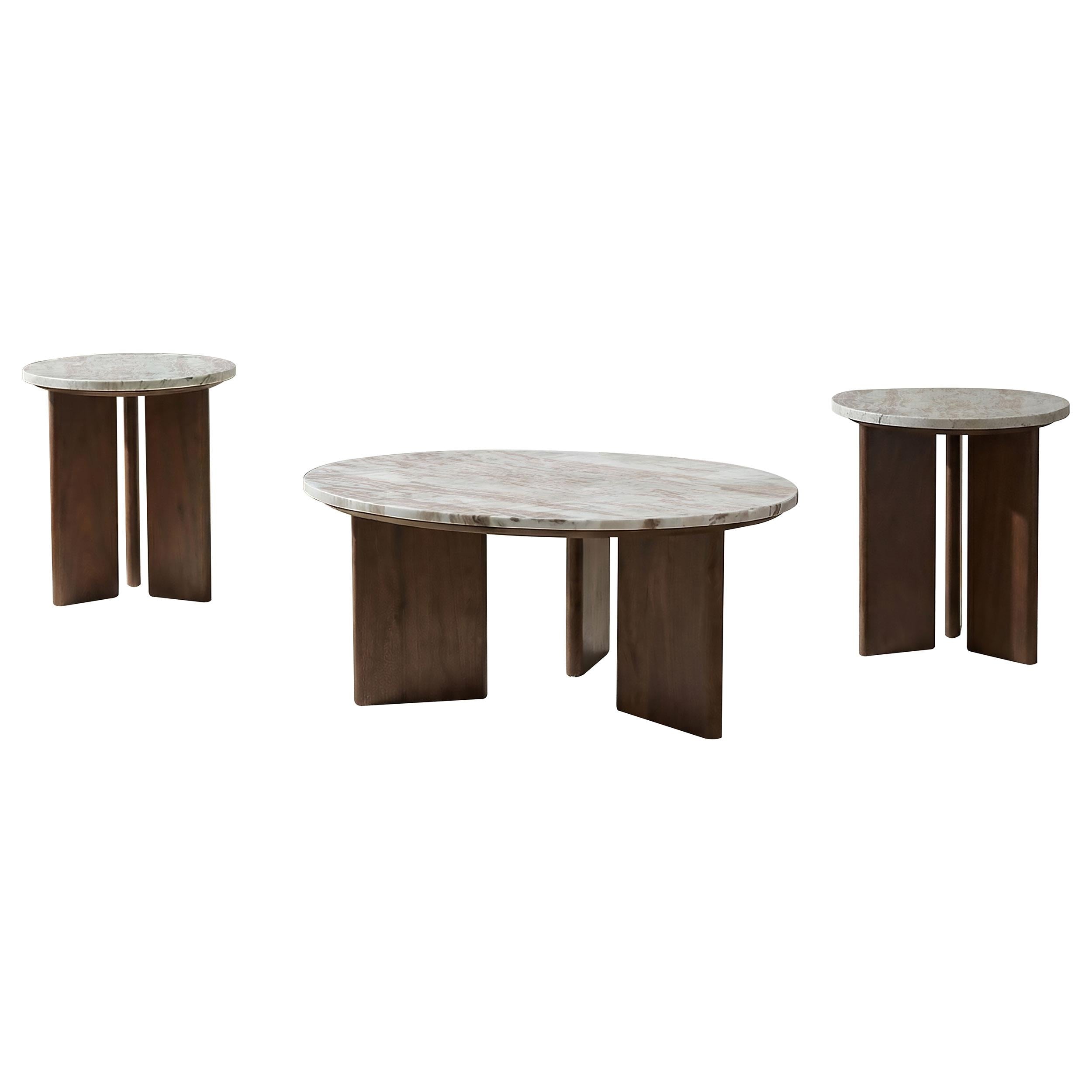  Coaster Furniture Jenna 706168-S3 3-piece Round Marble Top Coffee Table Set - Brown IMAGE 1