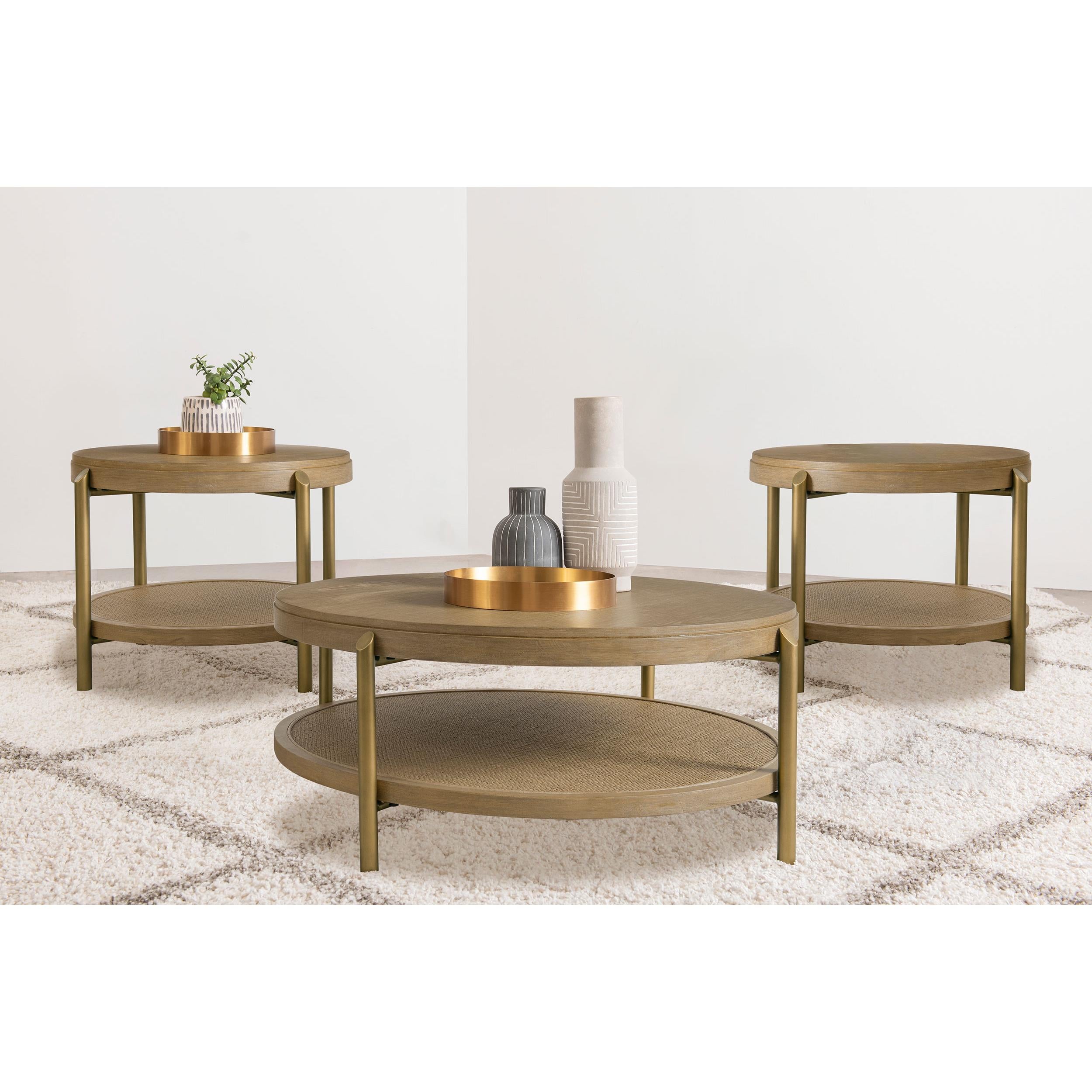  Coaster Furniture Arini 706188-S3 3-piece Round Coffee and End Table Set - Sand Wash IMAGE 2