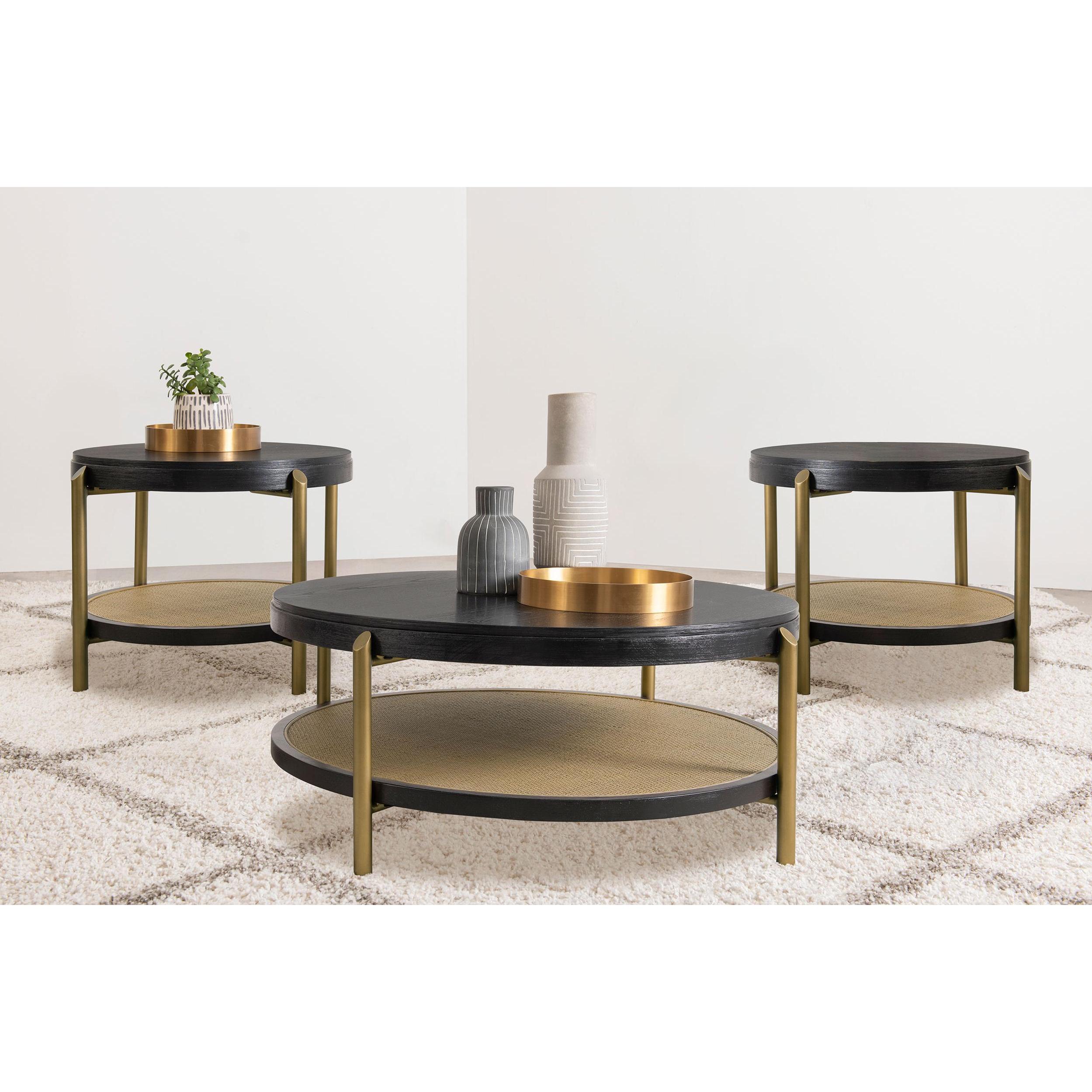  Coaster Furniture Arini 706198-S3 3-piece Round Coffee and End Table Set - Black IMAGE 2