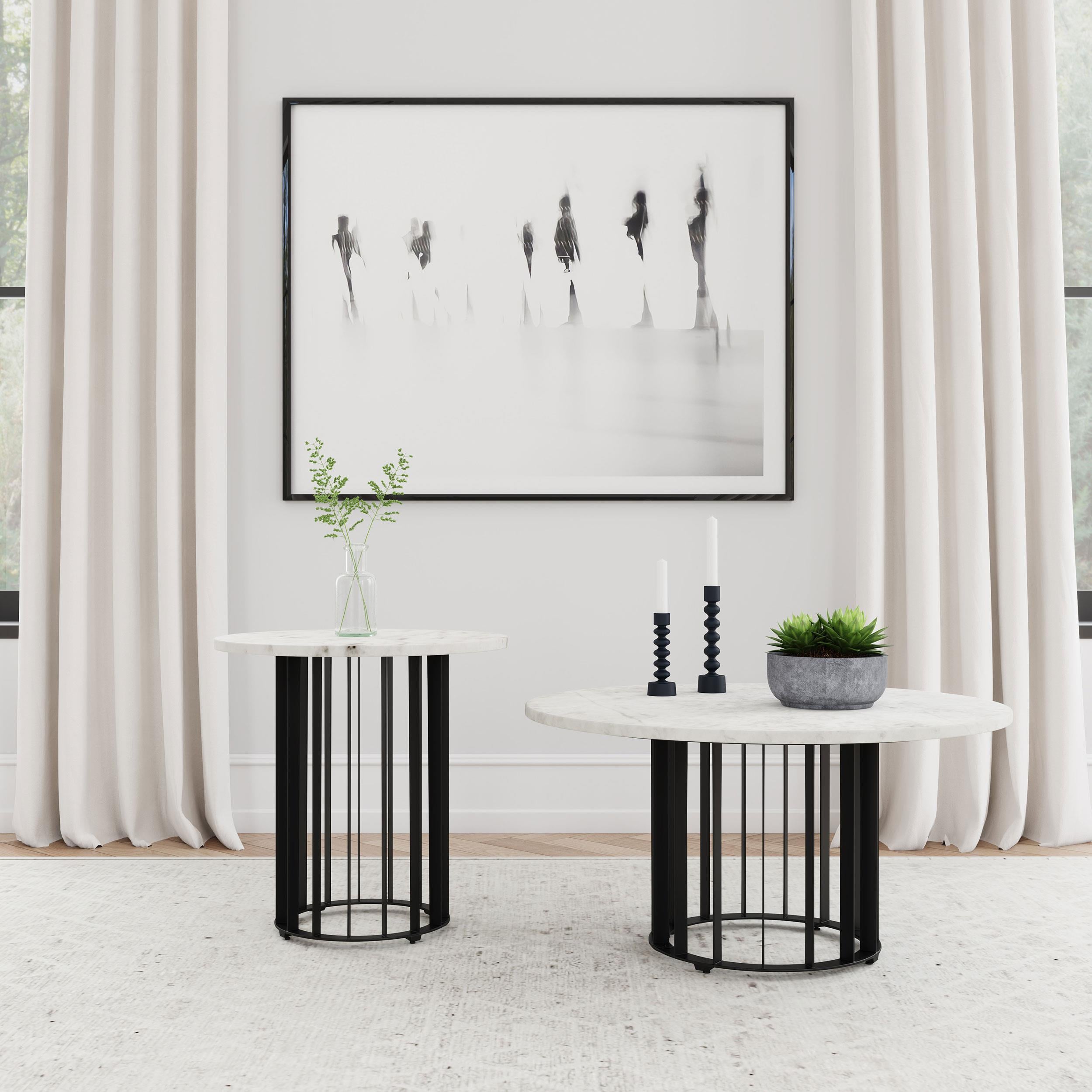  Coaster Furniture Haven 706208-S2 2-piece Round Marble Coffee and End Table Set - Black IMAGE 2