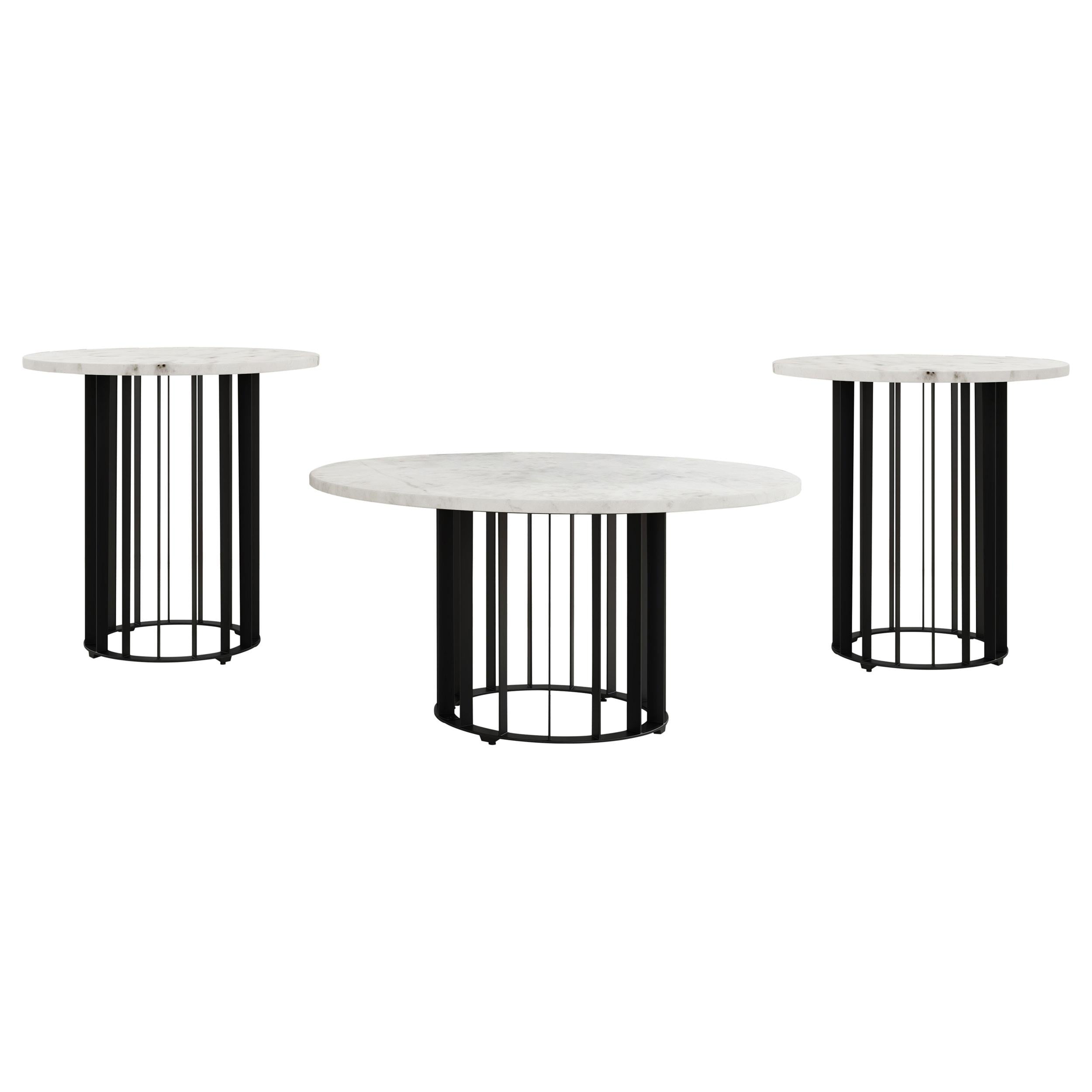  Coaster Furniture Haven 706208-S3 3-piece Round Marble Coffee and End Table Set - Black IMAGE 1