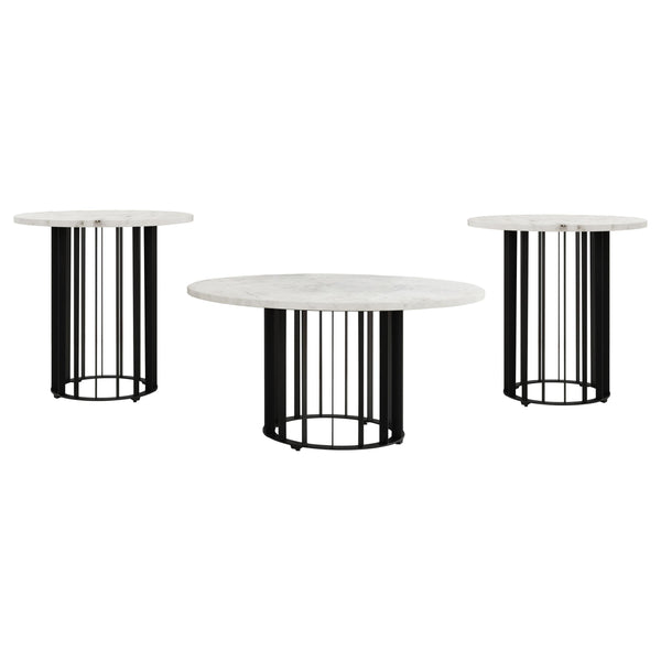Coaster Furniture Haven 706208-S3 3-piece Round Marble Coffee and End Table Set - Black