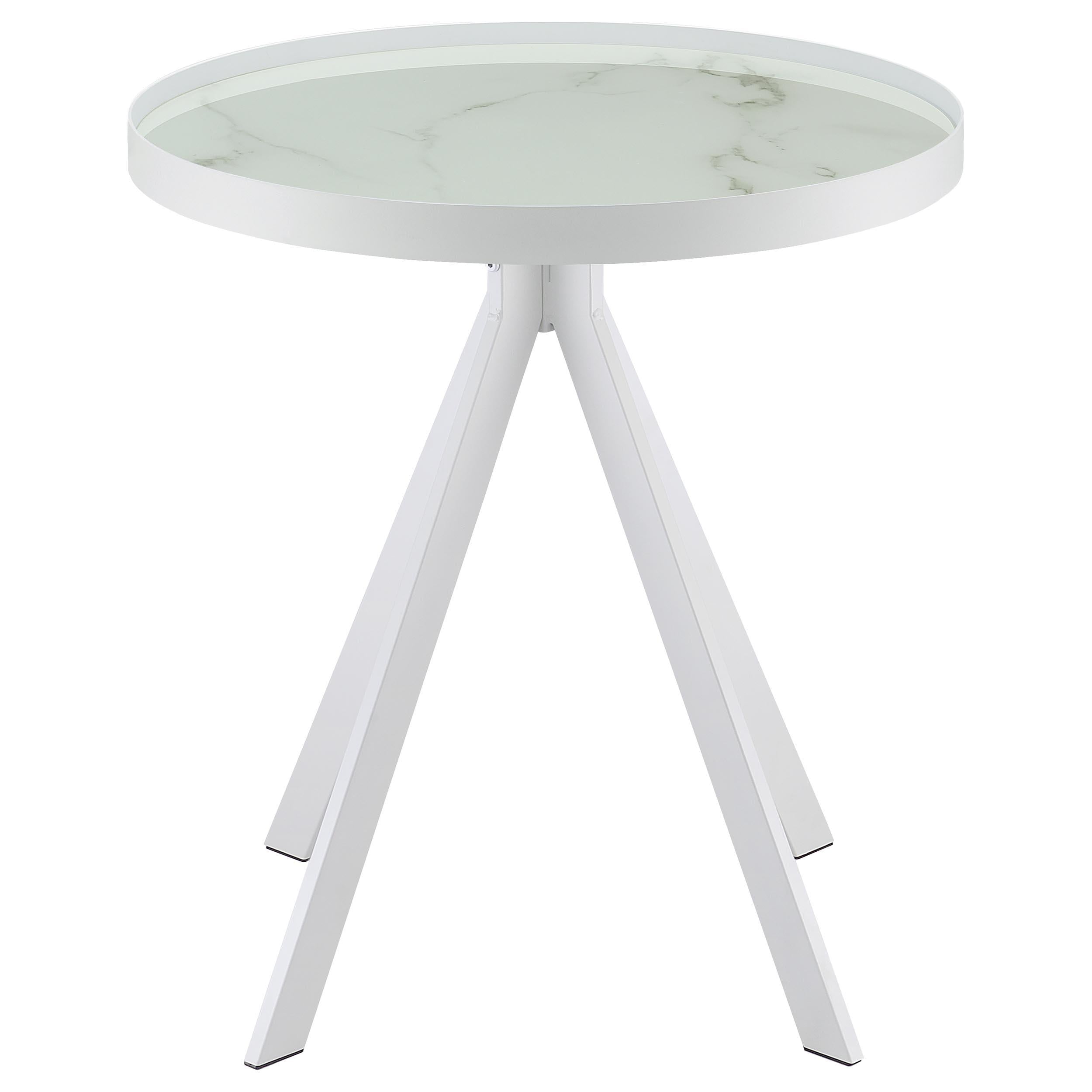  Coaster Furniture Briggs 706257 Round Marble Printed Glass Top Side Table - White IMAGE 1