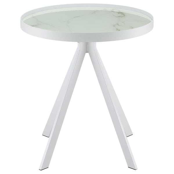 Coaster Furniture Briggs 706257 Round Marble Printed Glass Top Side Table - White