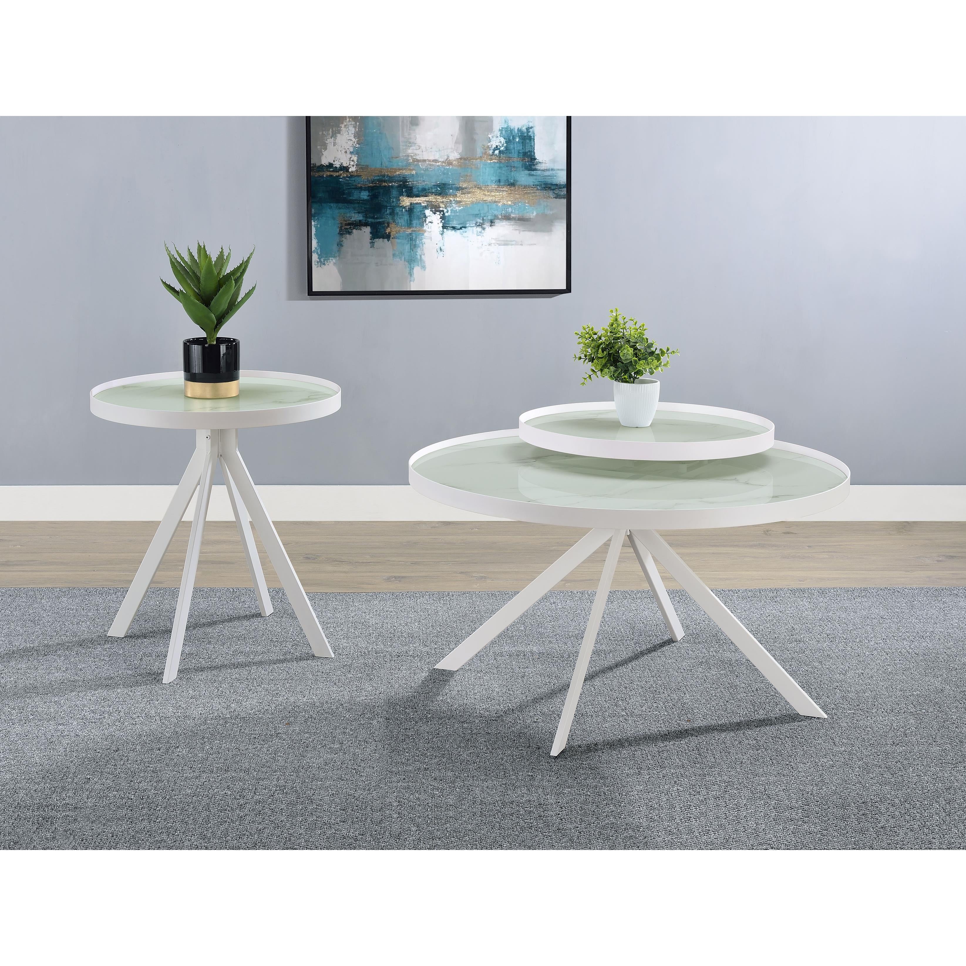  Coaster Furniture Briggs 706257 Round Marble Printed Glass Top Side Table - White IMAGE 10