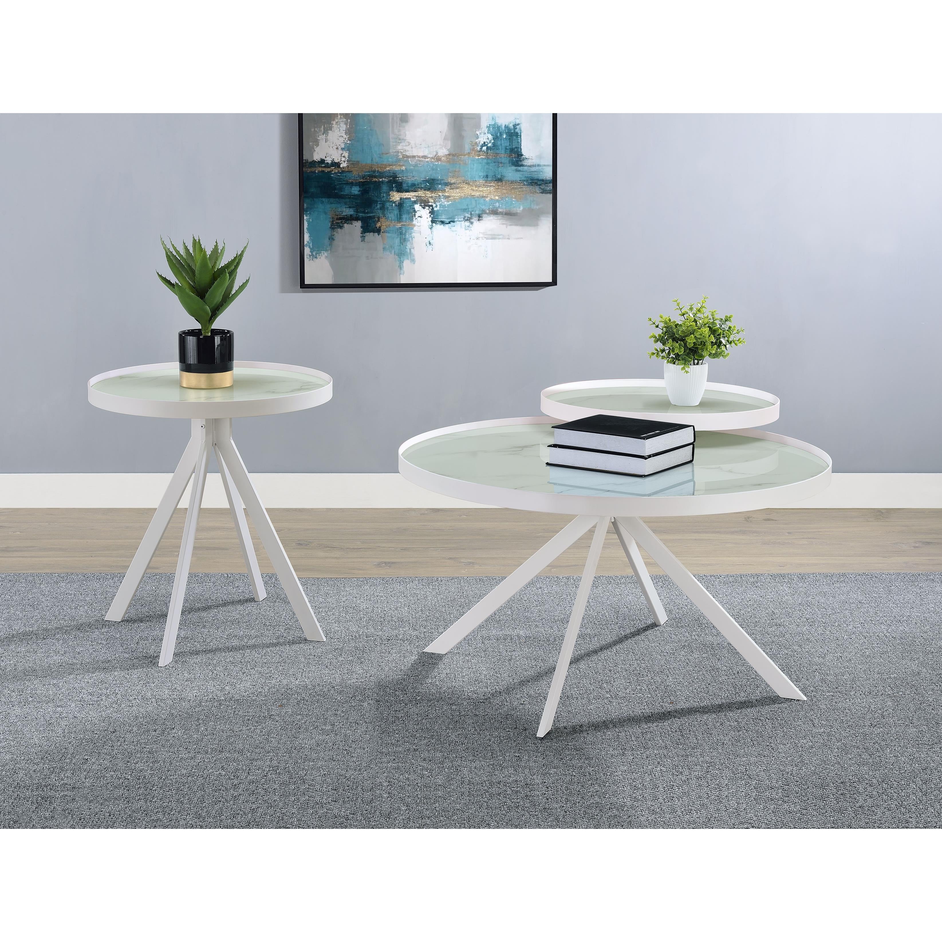  Coaster Furniture Briggs 706257 Round Marble Printed Glass Top Side Table - White IMAGE 11