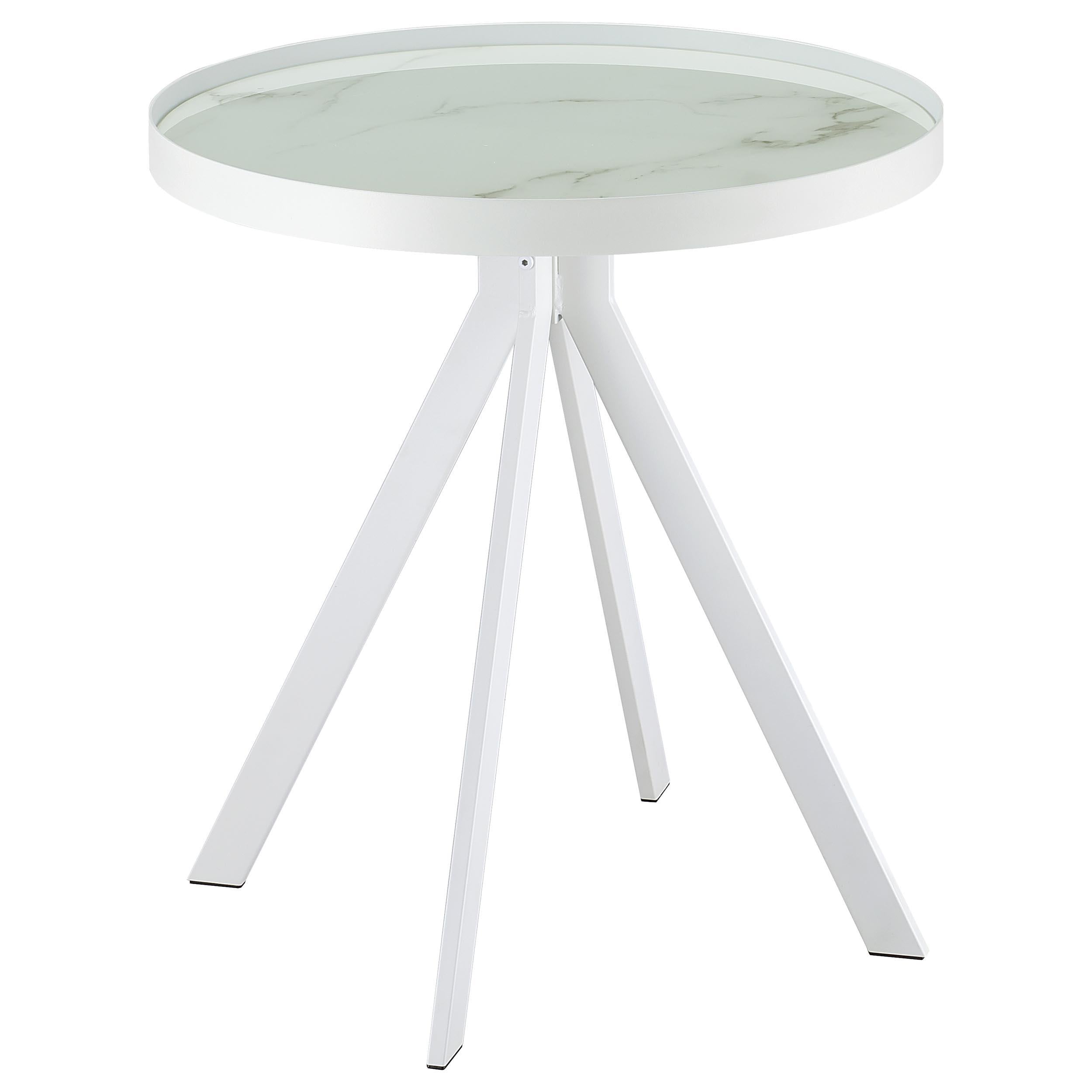  Coaster Furniture Briggs 706257 Round Marble Printed Glass Top Side Table - White IMAGE 2