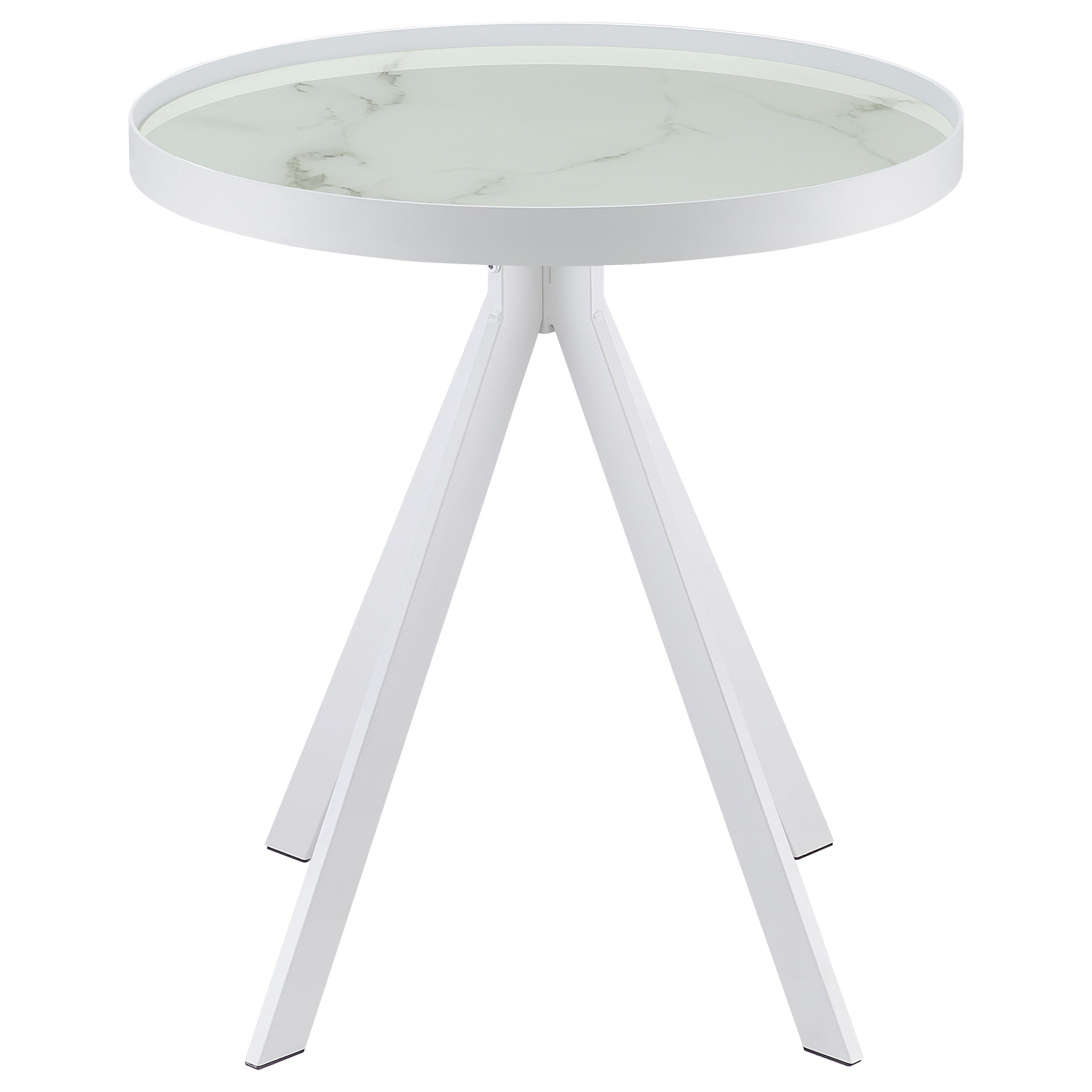  Coaster Furniture Briggs 706257 Round Marble Printed Glass Top Side Table - White IMAGE 3