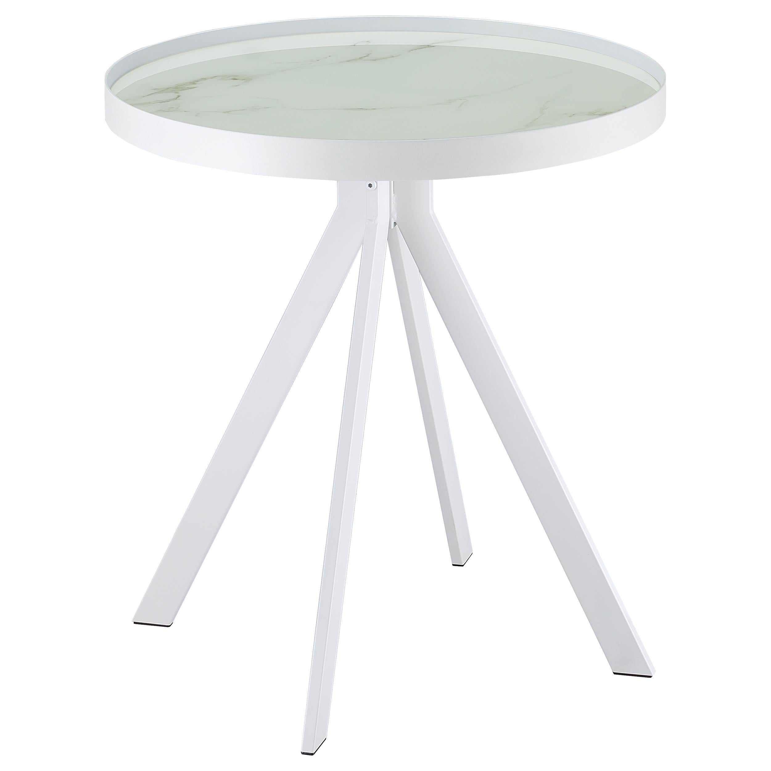 Coaster Furniture Briggs 706257 Round Marble Printed Glass Top Side Table - White IMAGE 5