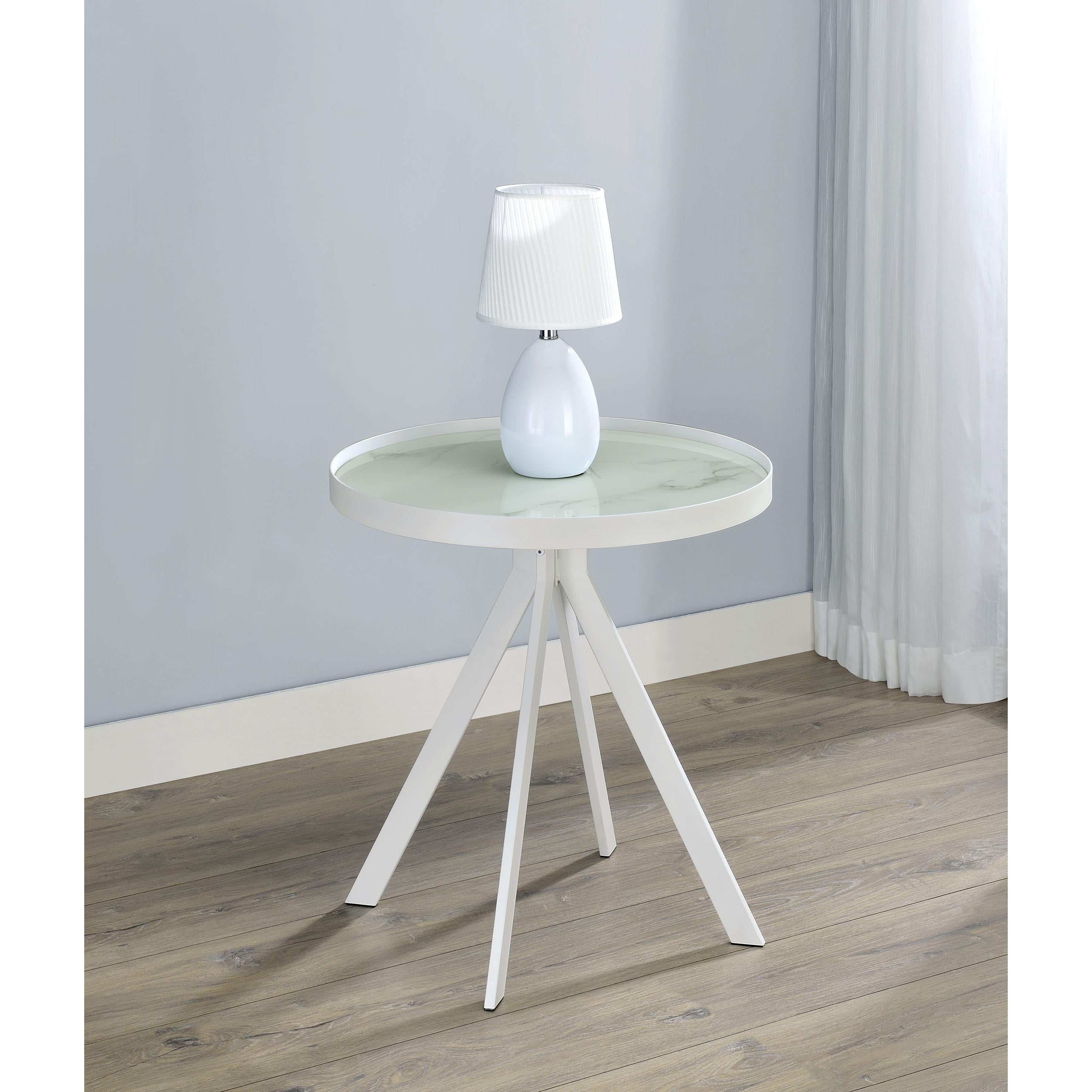  Coaster Furniture Briggs 706257 Round Marble Printed Glass Top Side Table - White IMAGE 6