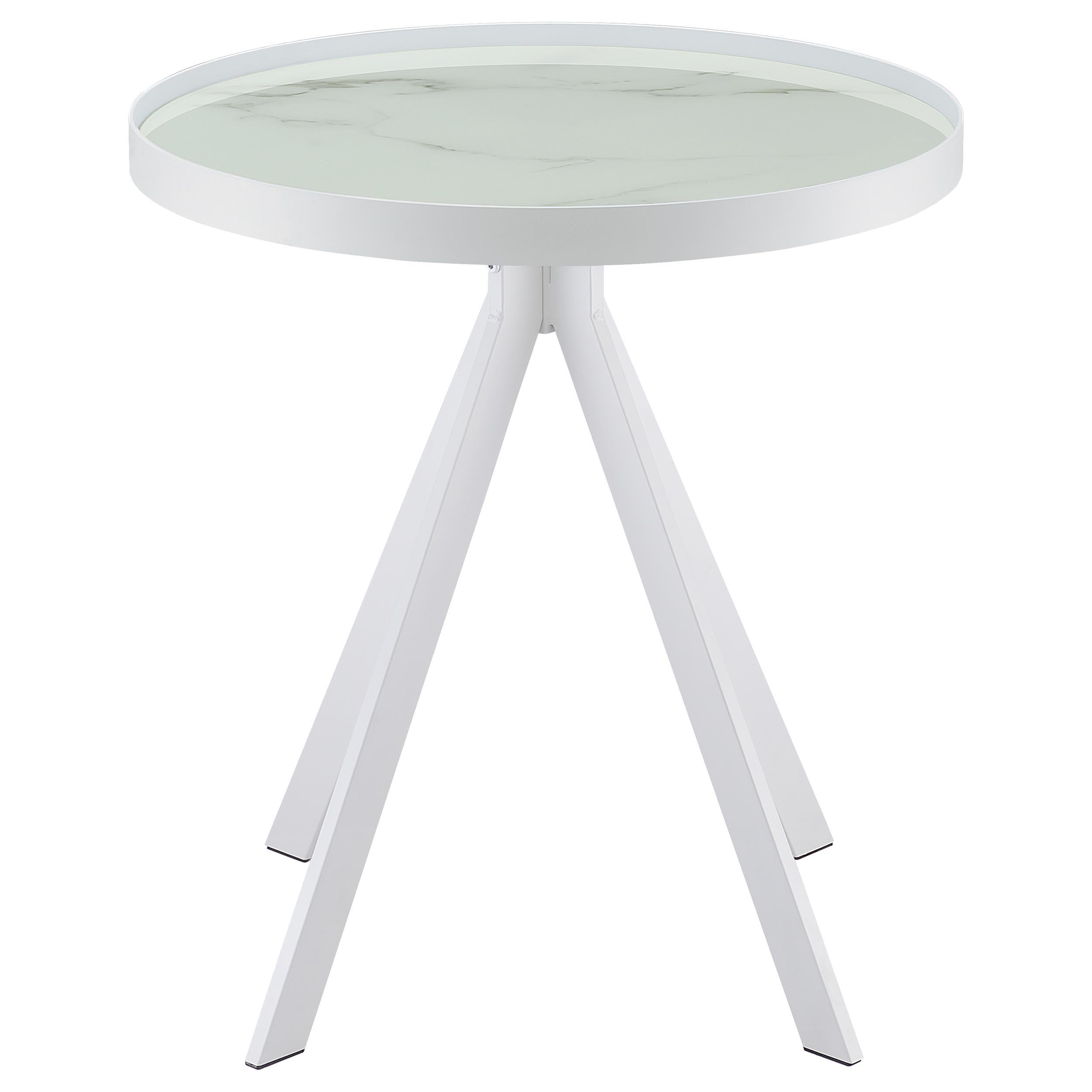  Coaster Furniture Briggs 706257 Round Marble Printed Glass Top Side Table - White IMAGE 7