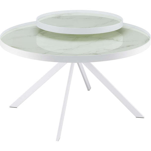 Coaster Furniture Briggs 706258 Round Marble Printed Glass Top Coffee Table - White