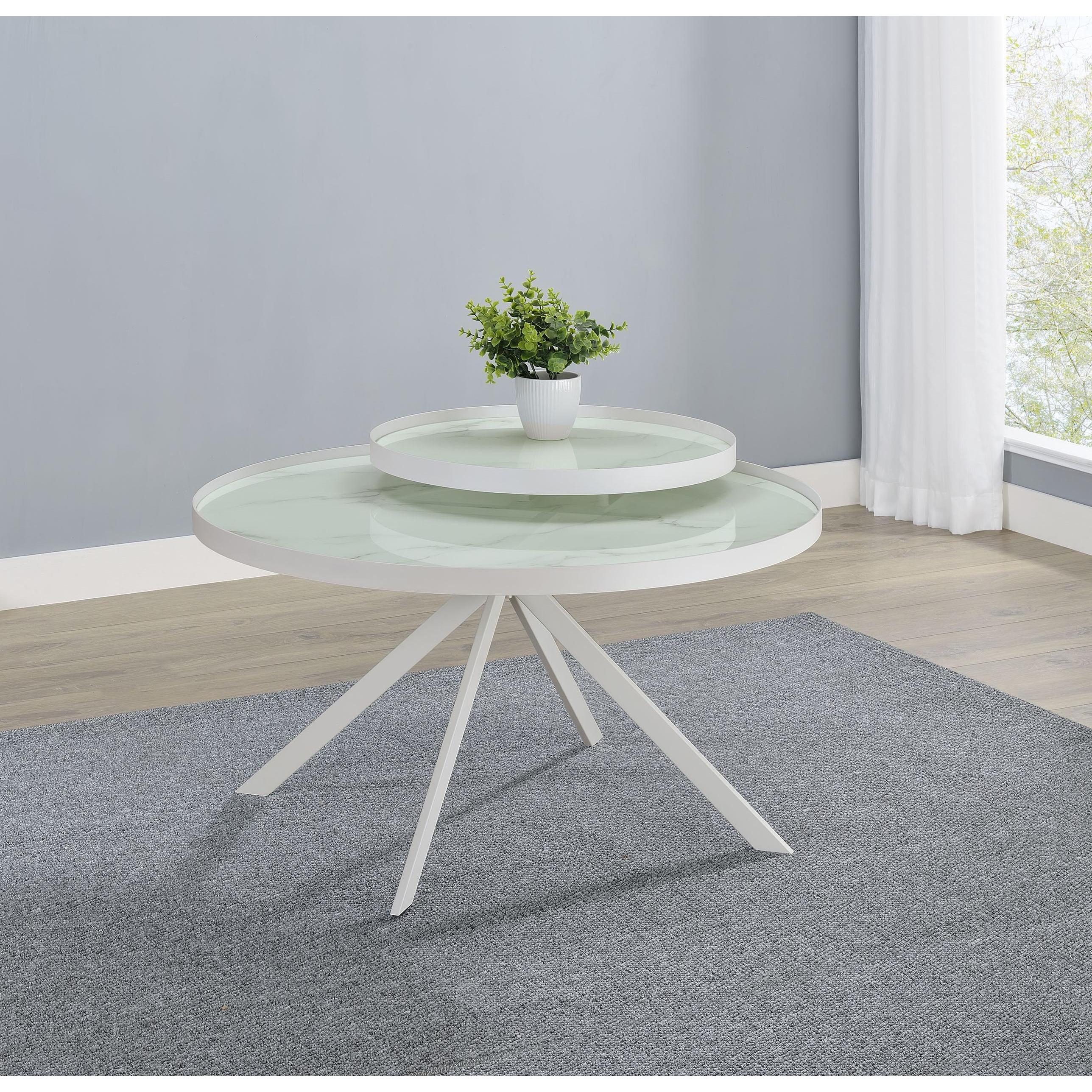  Coaster Furniture Briggs 706258 Round Marble Printed Glass Top Coffee Table - White IMAGE 2