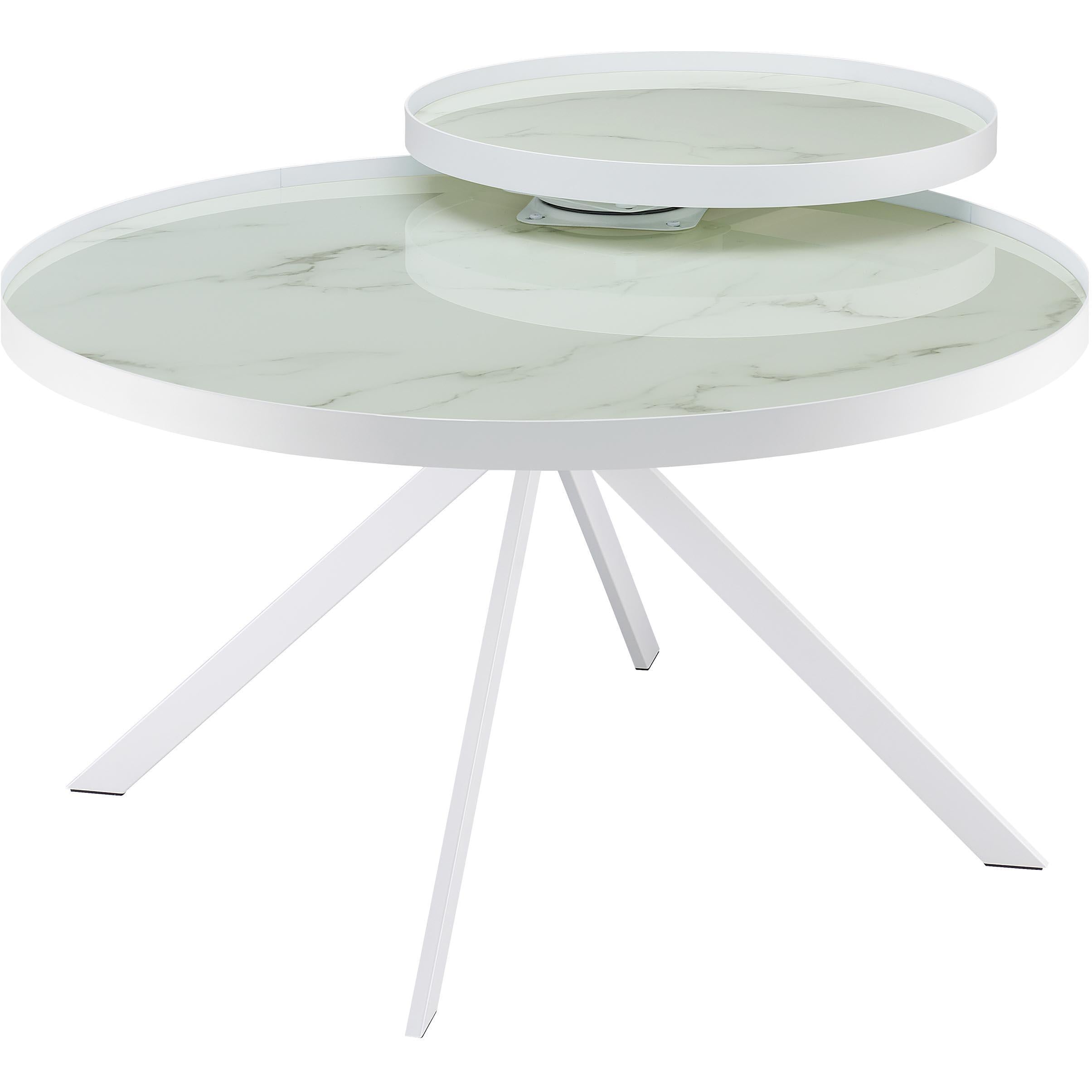 Coaster Furniture Briggs 706258 Round Marble Printed Glass Top Coffee Table - White IMAGE 4
