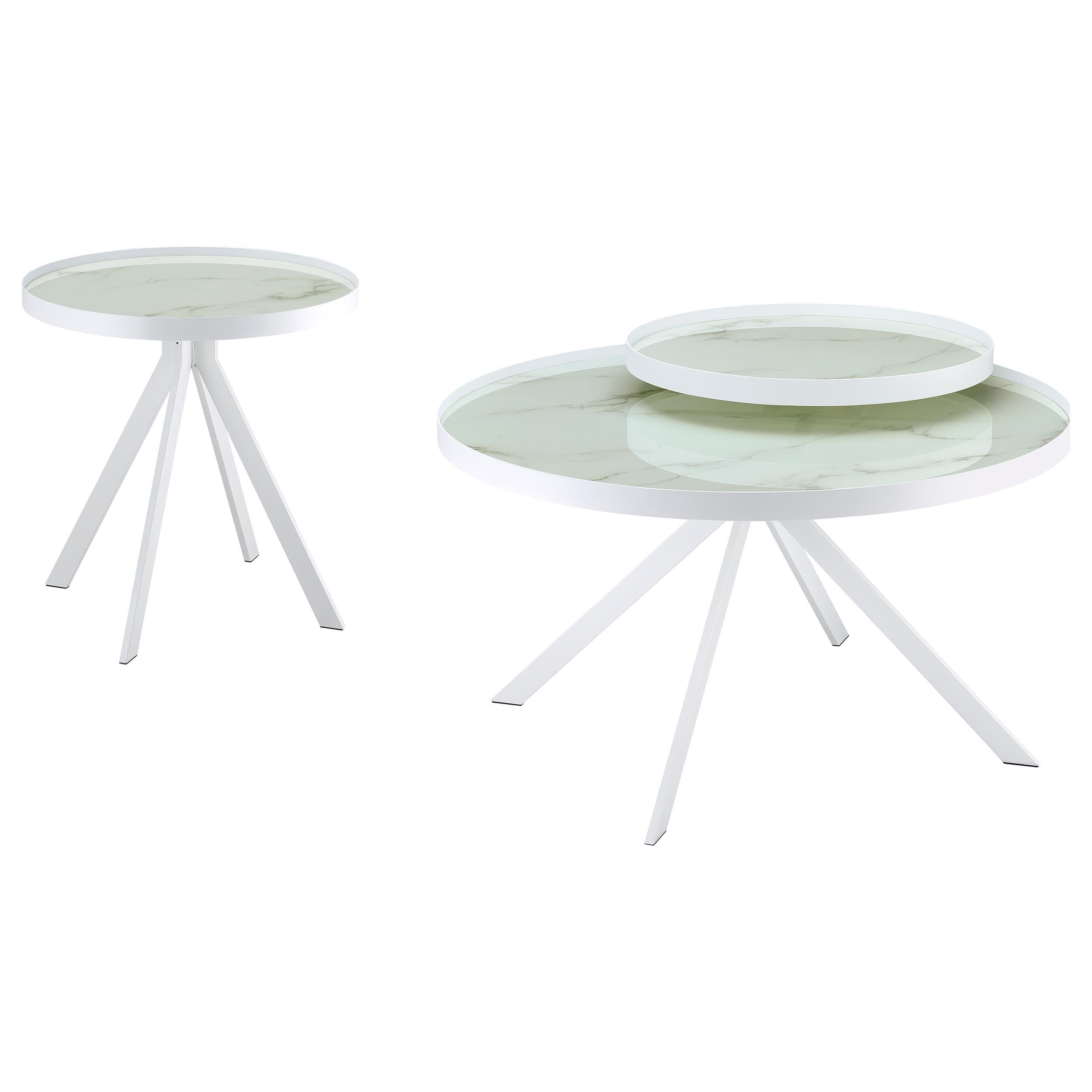  Coaster Furniture Briggs 706258-S2 2-piece Round Coffee and End Table Set - White IMAGE 1