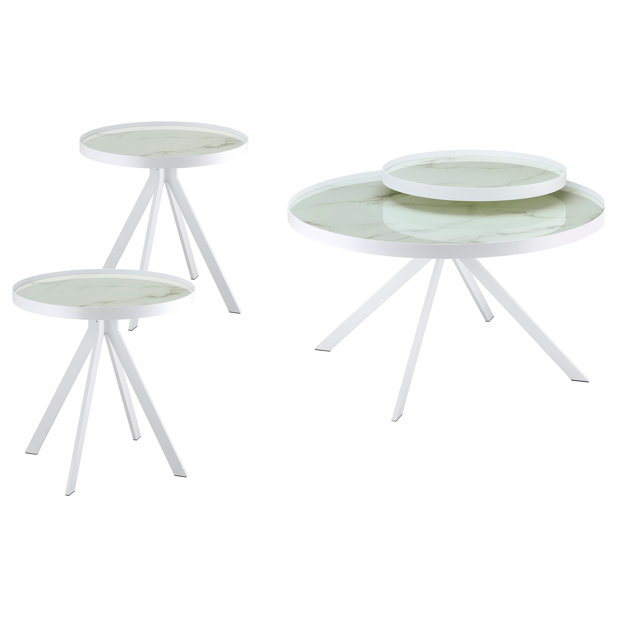  Coaster Furniture Briggs 706258-S3 3-piece Round Coffee and End Table Set - White IMAGE 1