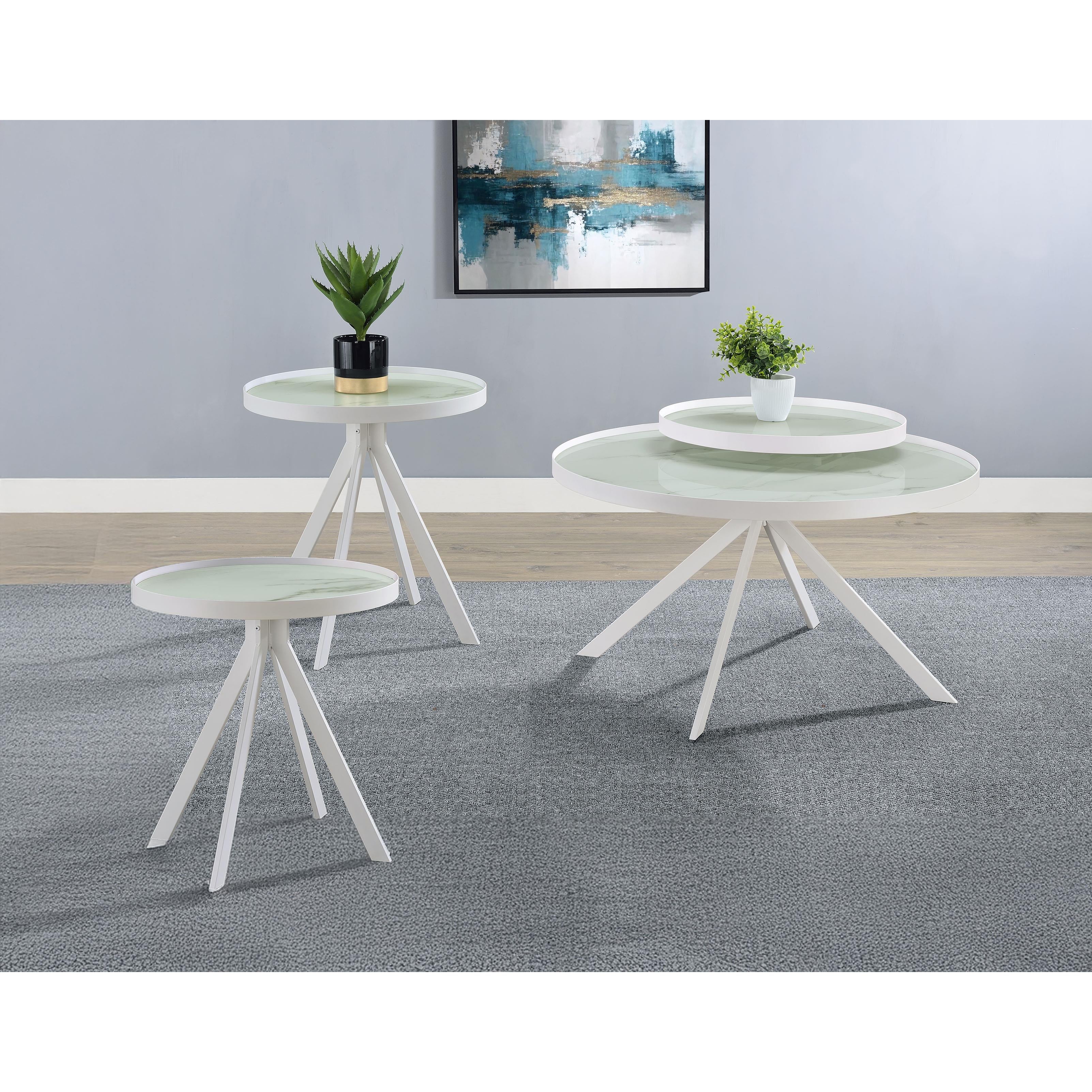  Coaster Furniture Briggs 706258-S3 3-piece Round Coffee and End Table Set - White IMAGE 2