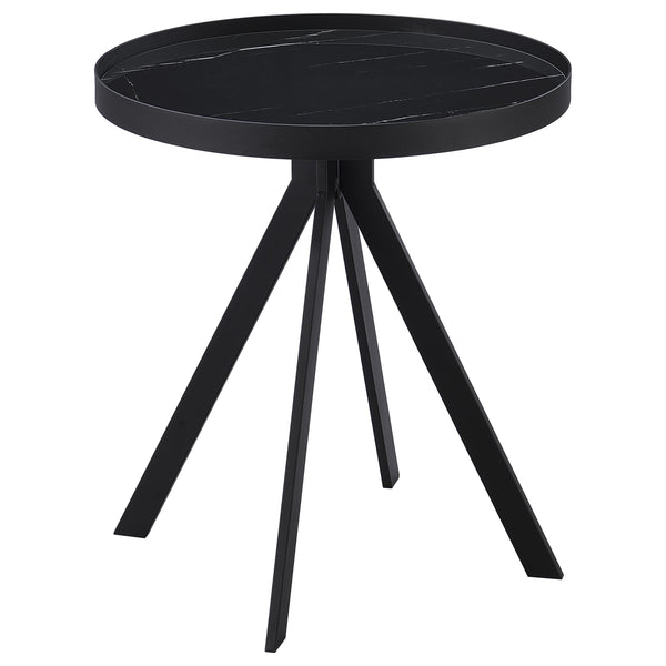 Coaster Furniture Briggs 706267 Round Marble Printed Glass Top End Table - Black