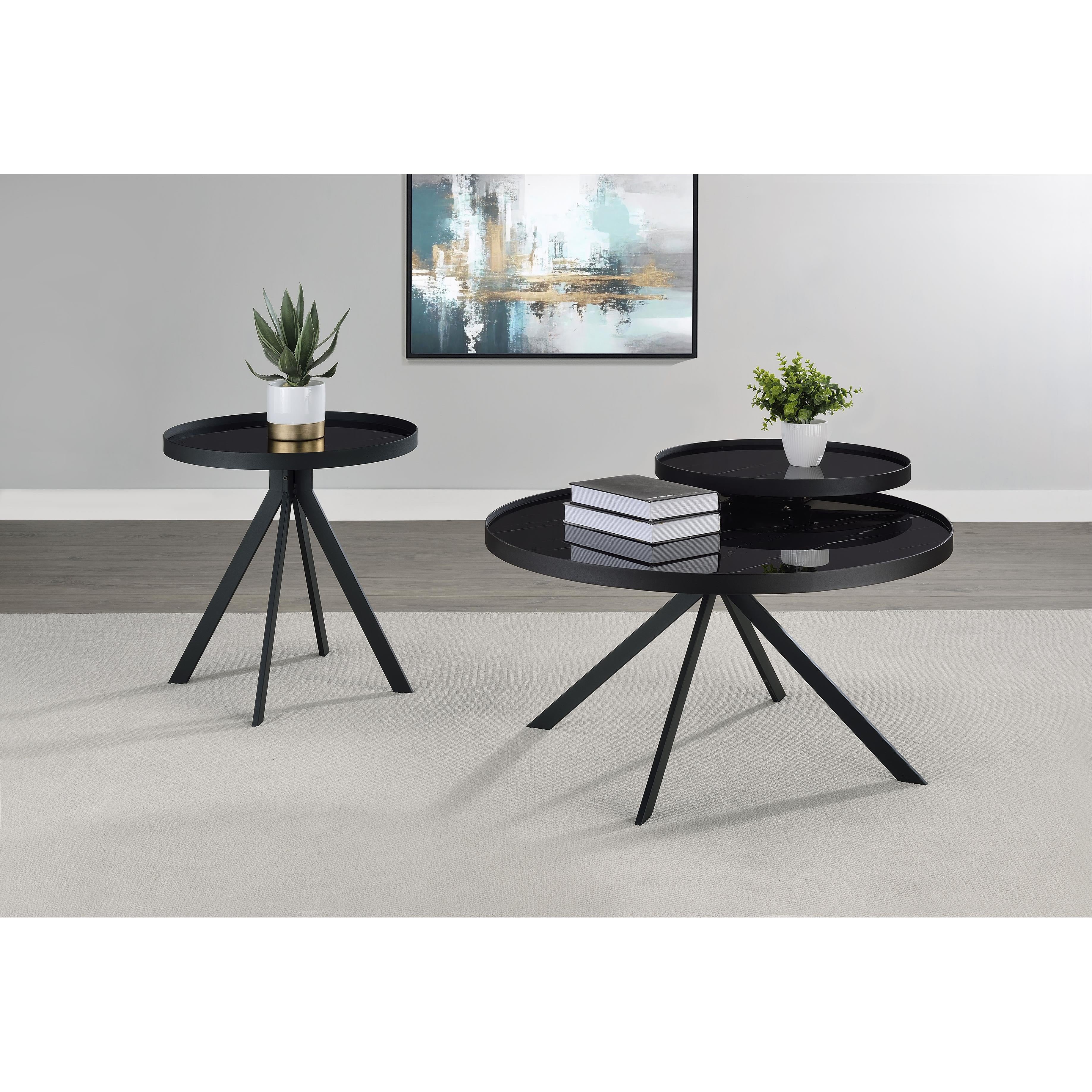  Coaster Furniture Briggs 706267 Round Marble Printed Glass Top End Table - Black IMAGE 11