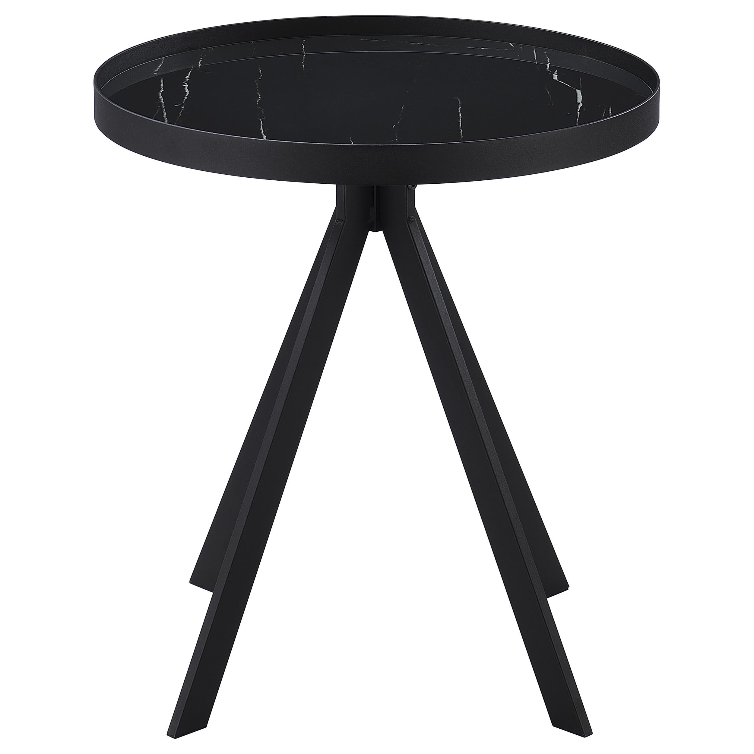  Coaster Furniture Briggs 706267 Round Marble Printed Glass Top End Table - Black IMAGE 2