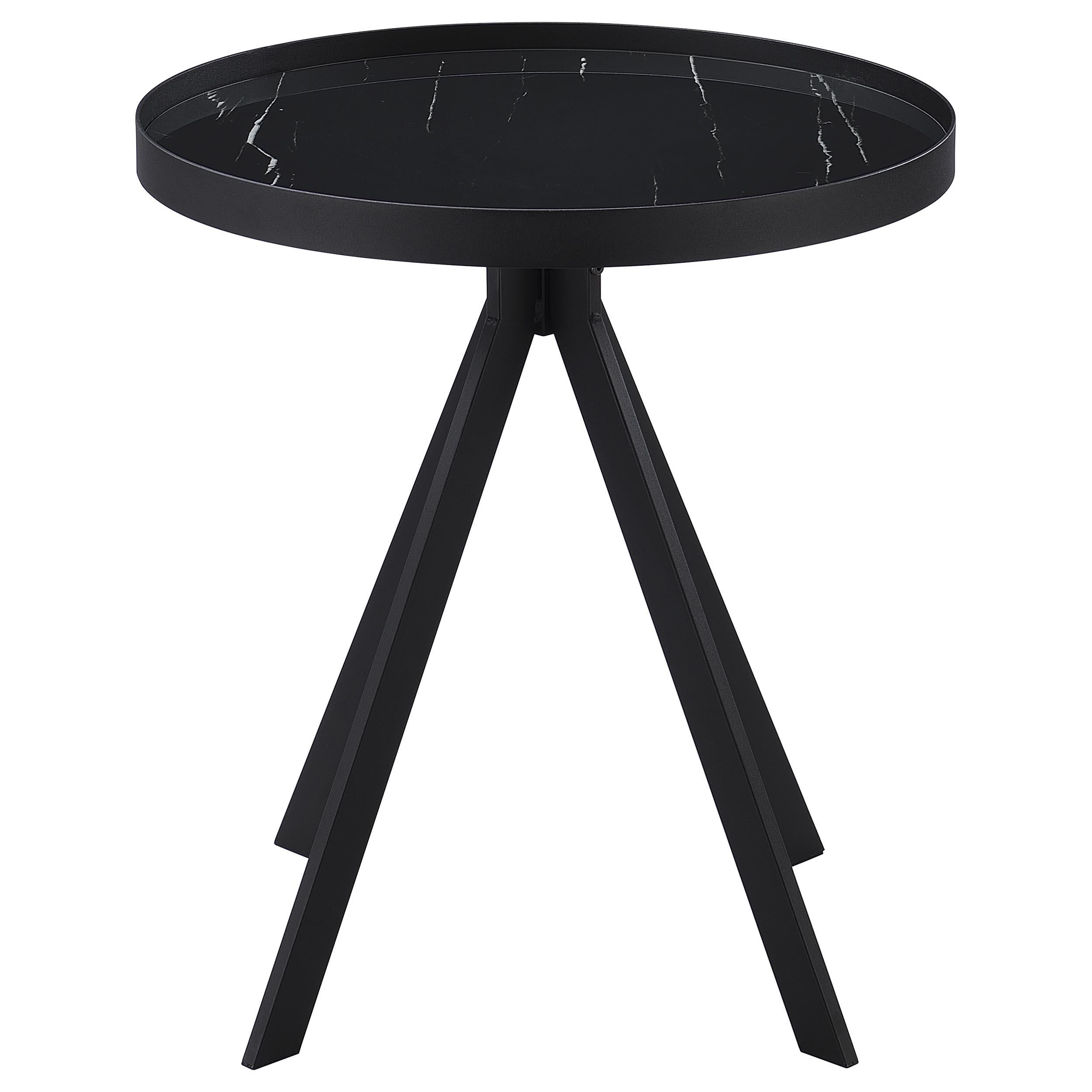  Coaster Furniture Briggs 706267 Round Marble Printed Glass Top End Table - Black IMAGE 3
