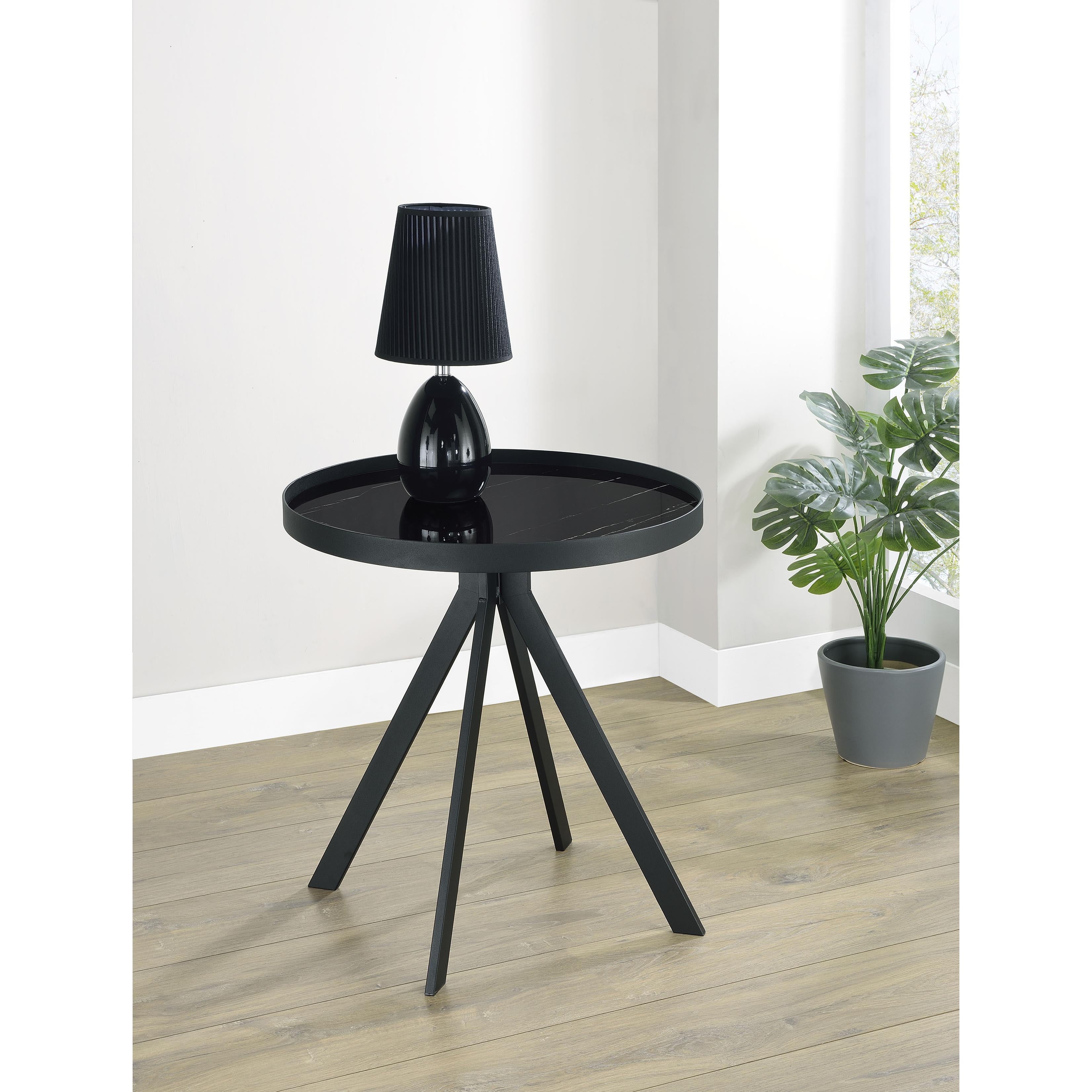  Coaster Furniture Briggs 706267 Round Marble Printed Glass Top End Table - Black IMAGE 4