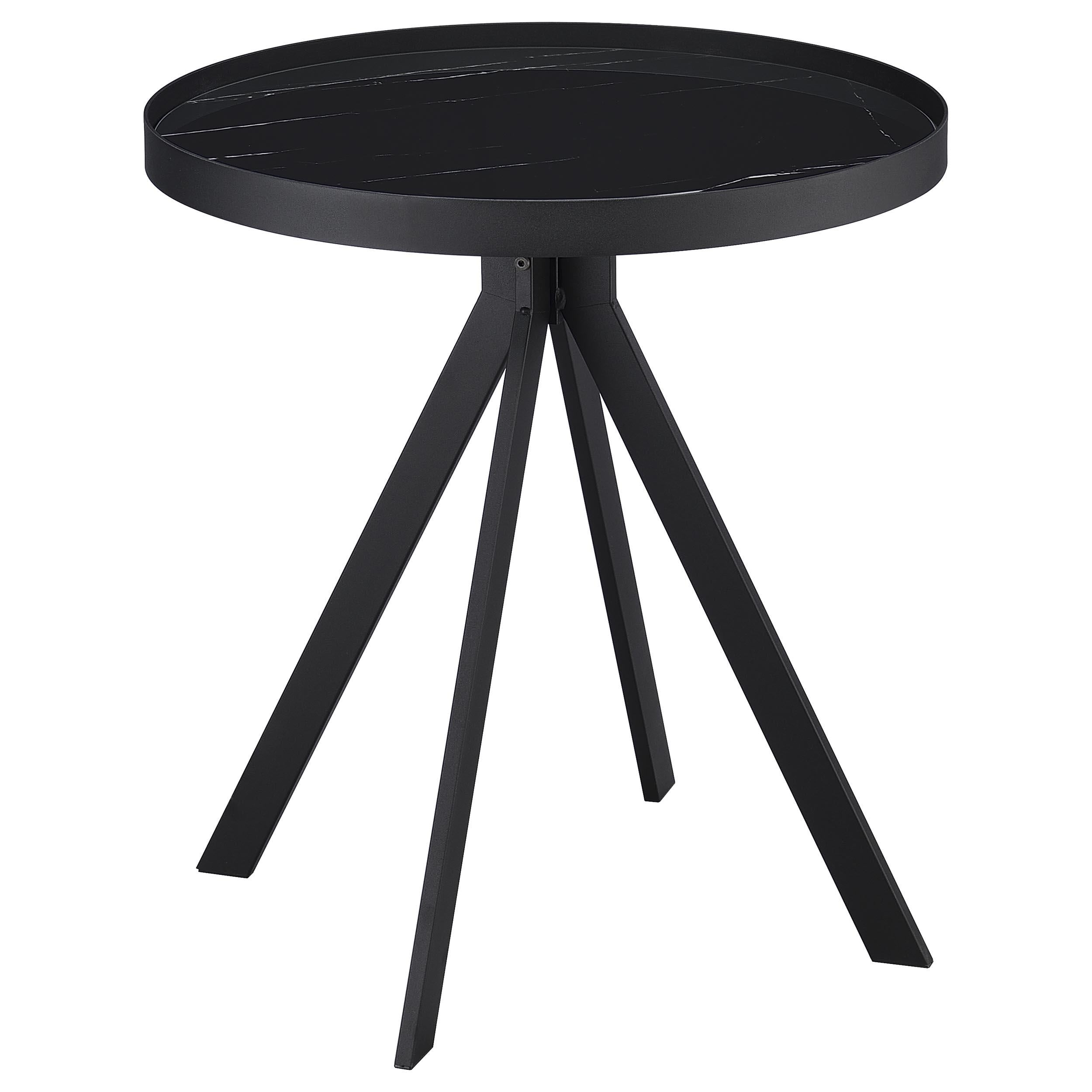  Coaster Furniture Briggs 706267 Round Marble Printed Glass Top End Table - Black IMAGE 5