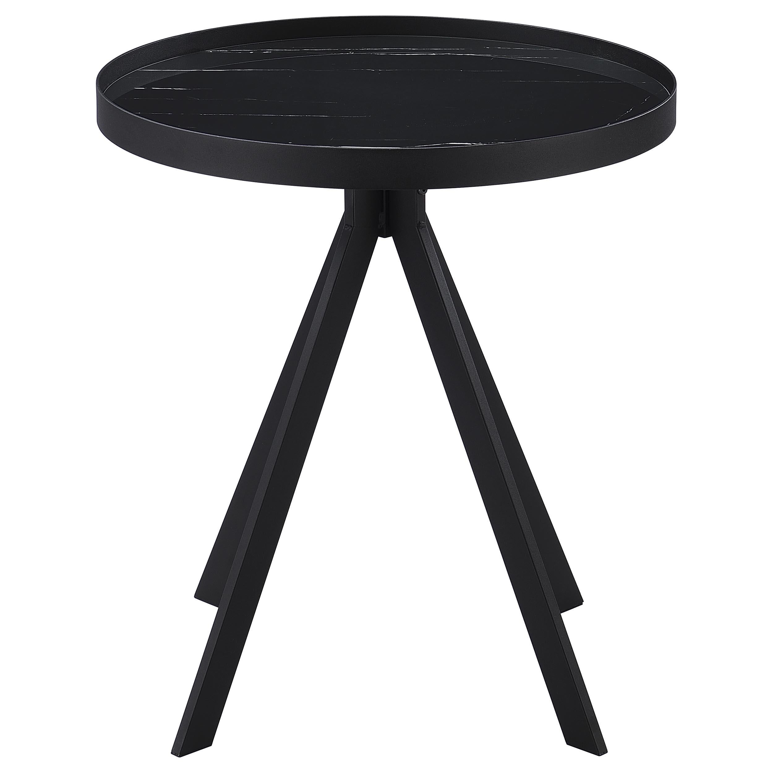  Coaster Furniture Briggs 706267 Round Marble Printed Glass Top End Table - Black IMAGE 7